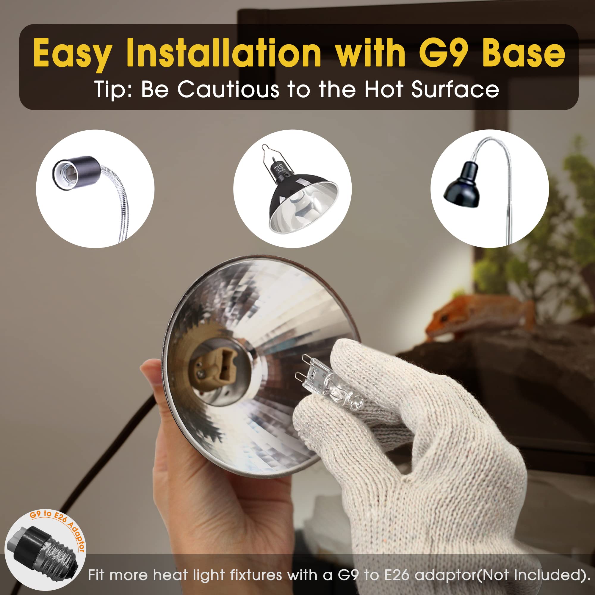 Briignite G9 Heat Lamp Bulbs for Reptile, Mini Reptile Light, Dimmable G9 Mini Heat Bulbs Warm White 50W, 2 Pin Base UVA Reptile
