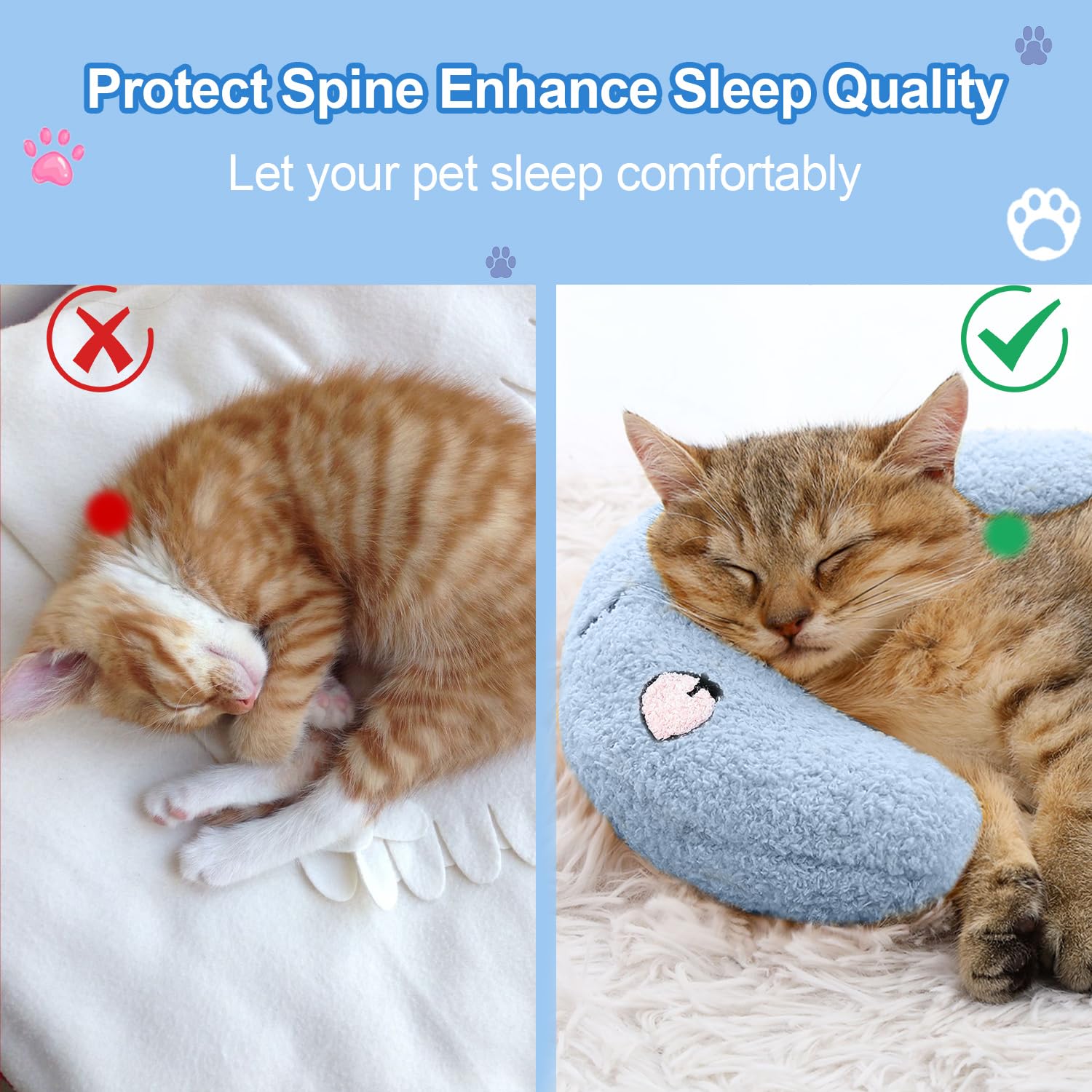 ucho Pillow for Cats, Soft Fluffy Cat Neck Pillow for Cat Bed, U-Shaped Pillow for Pet, Pet Calming Toy Half Donut Cuddler for J