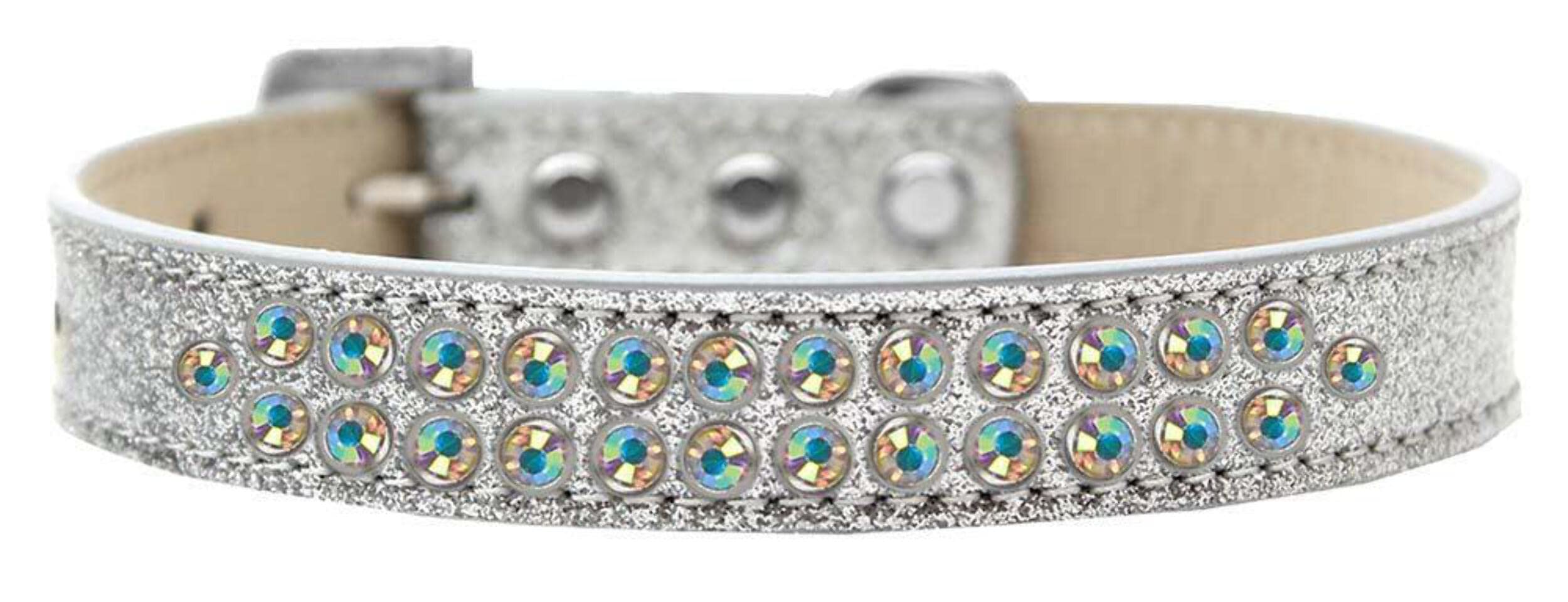 Mirage Pet Products Two Row AB Crystal Ice Cream Dog Collar, Size 14, Silver