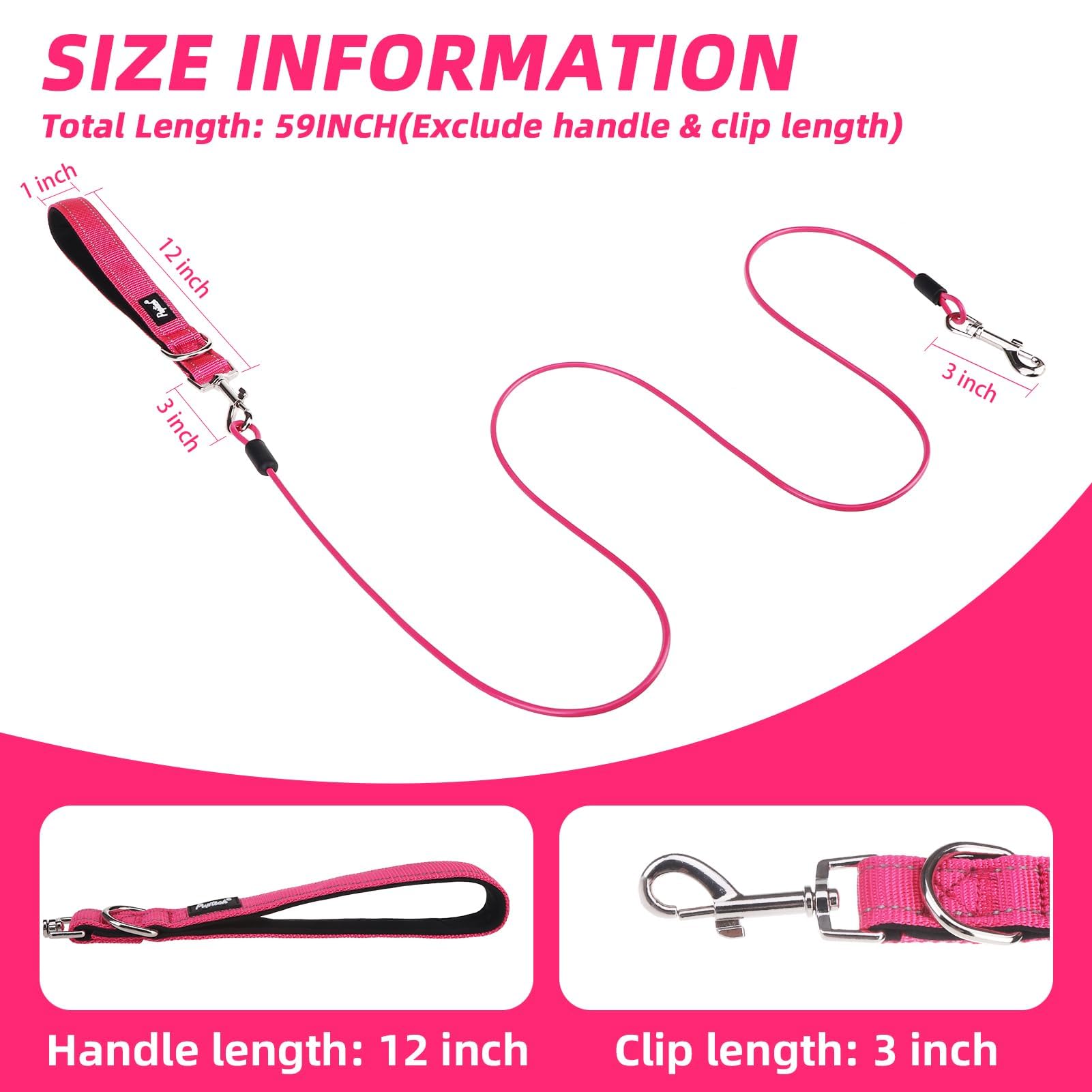 Pupteck Chew Proof Dog Leash For Small Medium Large Dogs, Heavy Duty Dog Leashes With Padded Handle, Steel Cable Lead With Detac