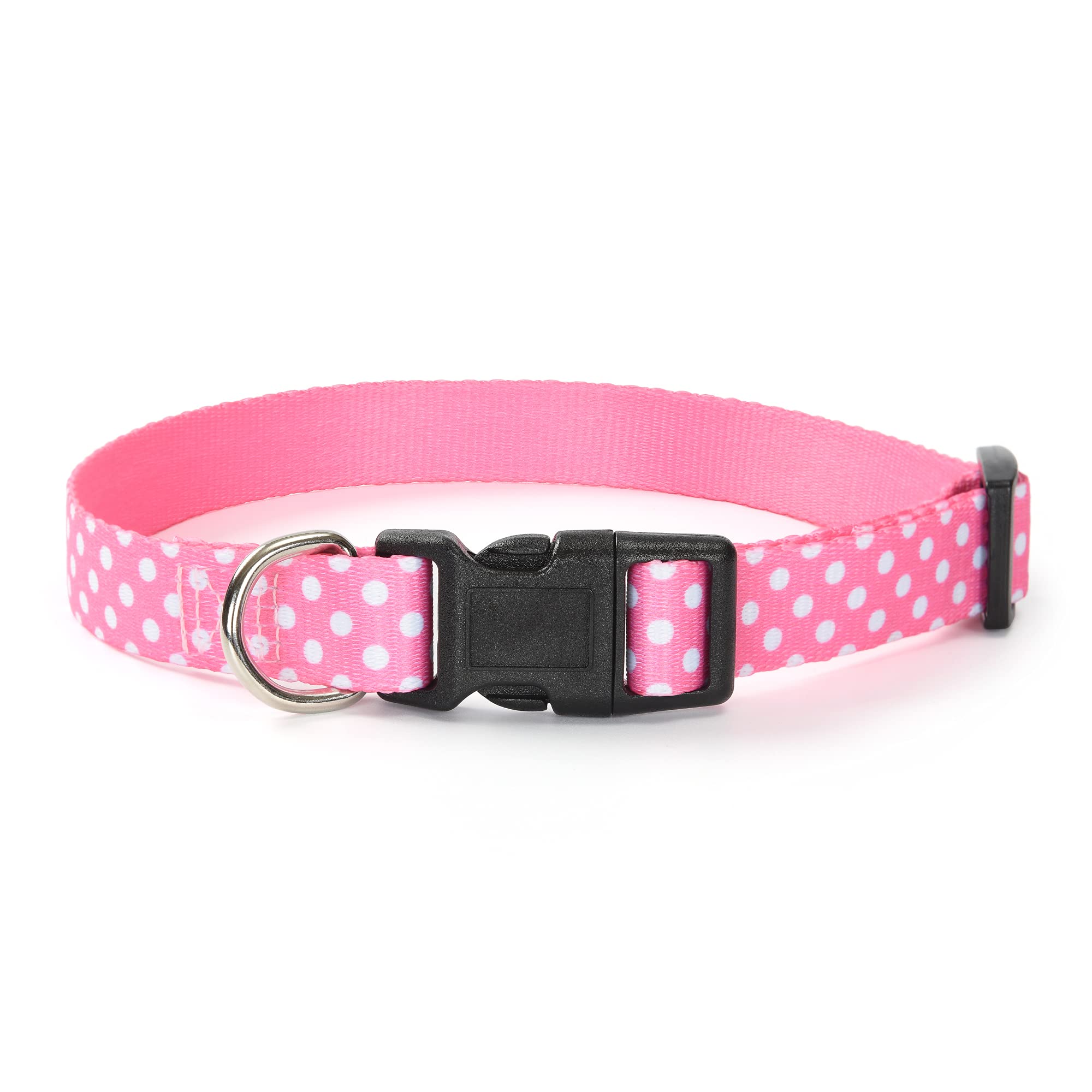 Mile High Life Dog Collar | Cute Puppy Collars | Lightweight Girl Dog Collar | Soft Boy Dog Collars | W Geometric Plaid Wave Line Pattern (Pink Dots, Large)