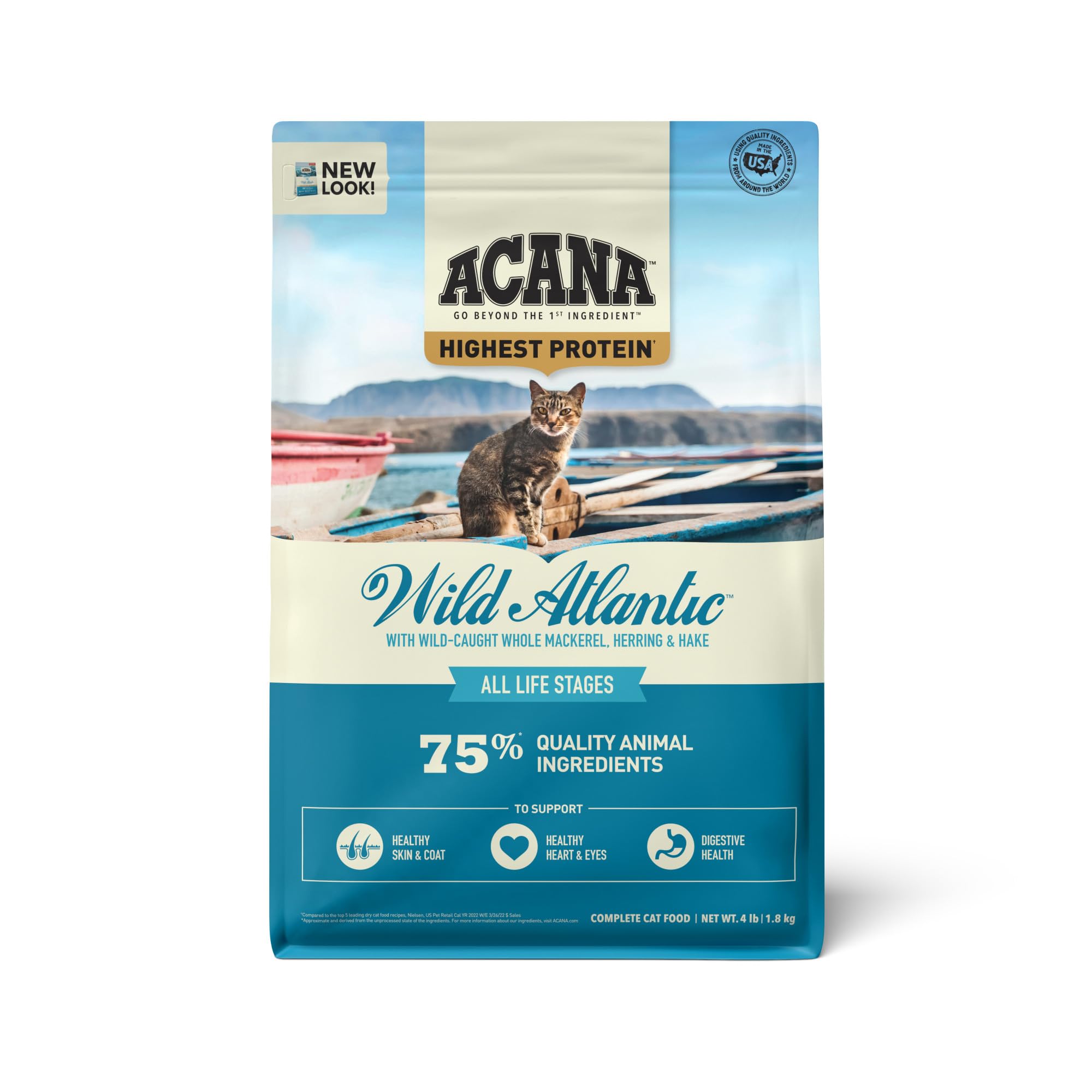 ACANA Highest Protein Dry Cat Food, Wild Atlantic, Grain Free Saltwater Fish With Freeze-Dried Liver Recipe, 4lb