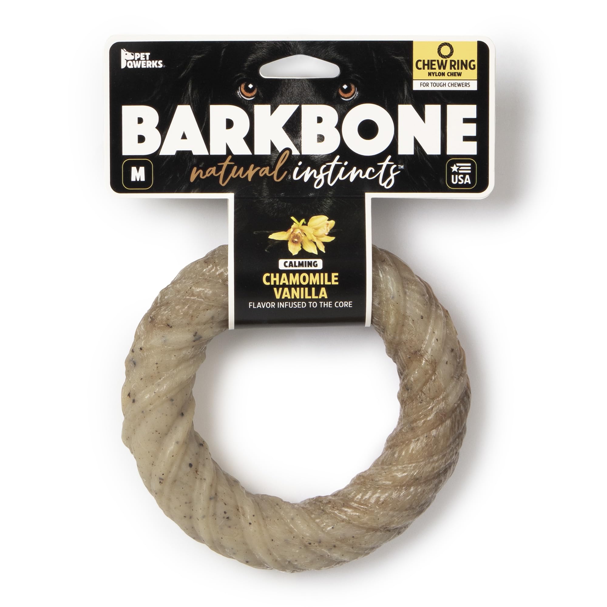 Barkbone Chew Ring, Chamomile Vanilla Flavored Nylon Chew Bone Dog Toy, 5.75'