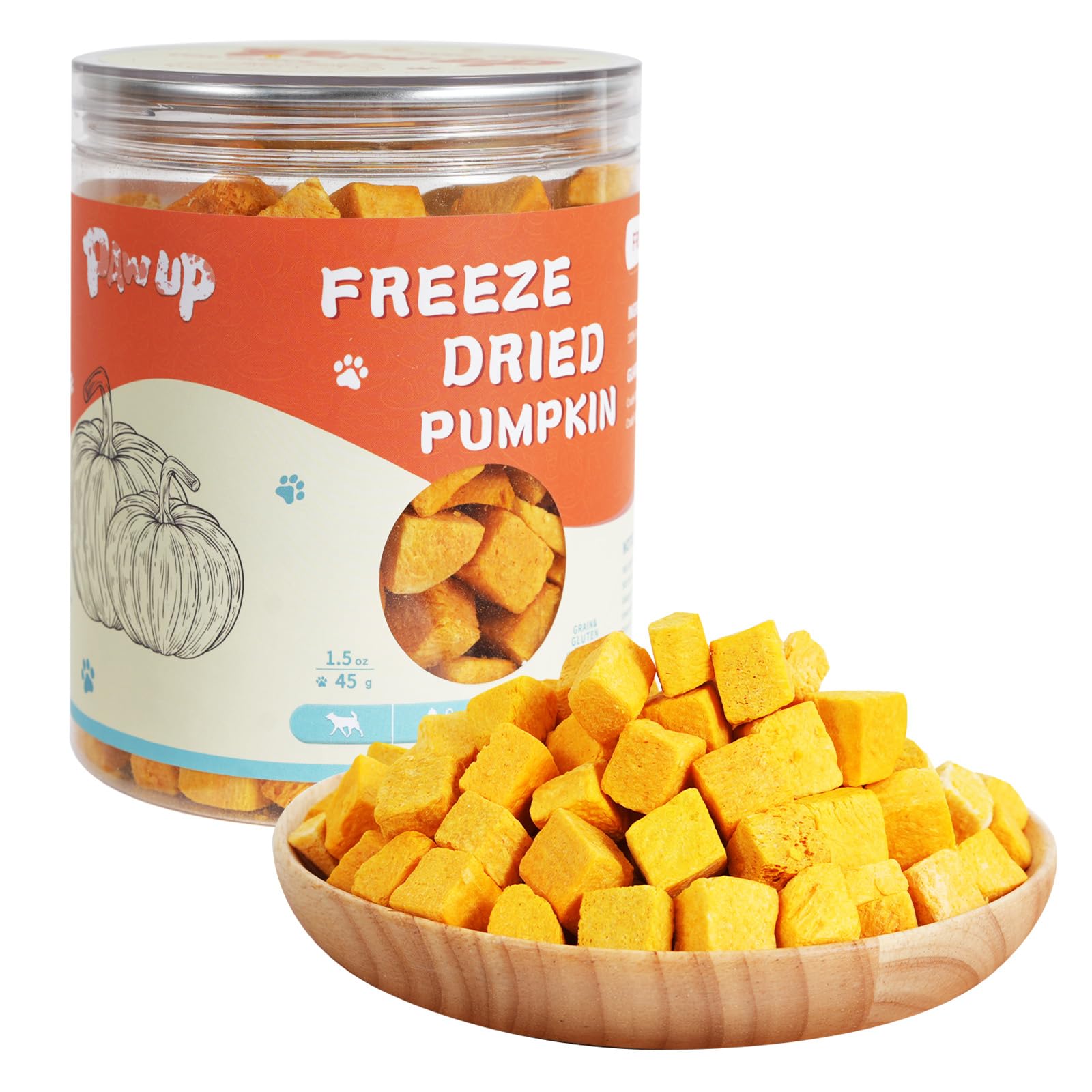 PAWUP Freeze-Dried Pumpkin Treats for Dogs & Cats - High Fiber, Single Ingredient Natural Snacks for Digestion & Gut Health, Hea