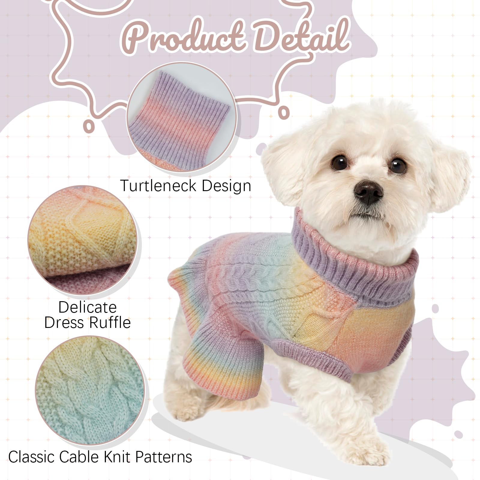 Lelepet Dog Sweater Turtleneck Knitwear Sweatshirt Cable Knit Warm Dress for Small Dogs Puppy Fall Pet Yorkie Chihuahua XS Chris
