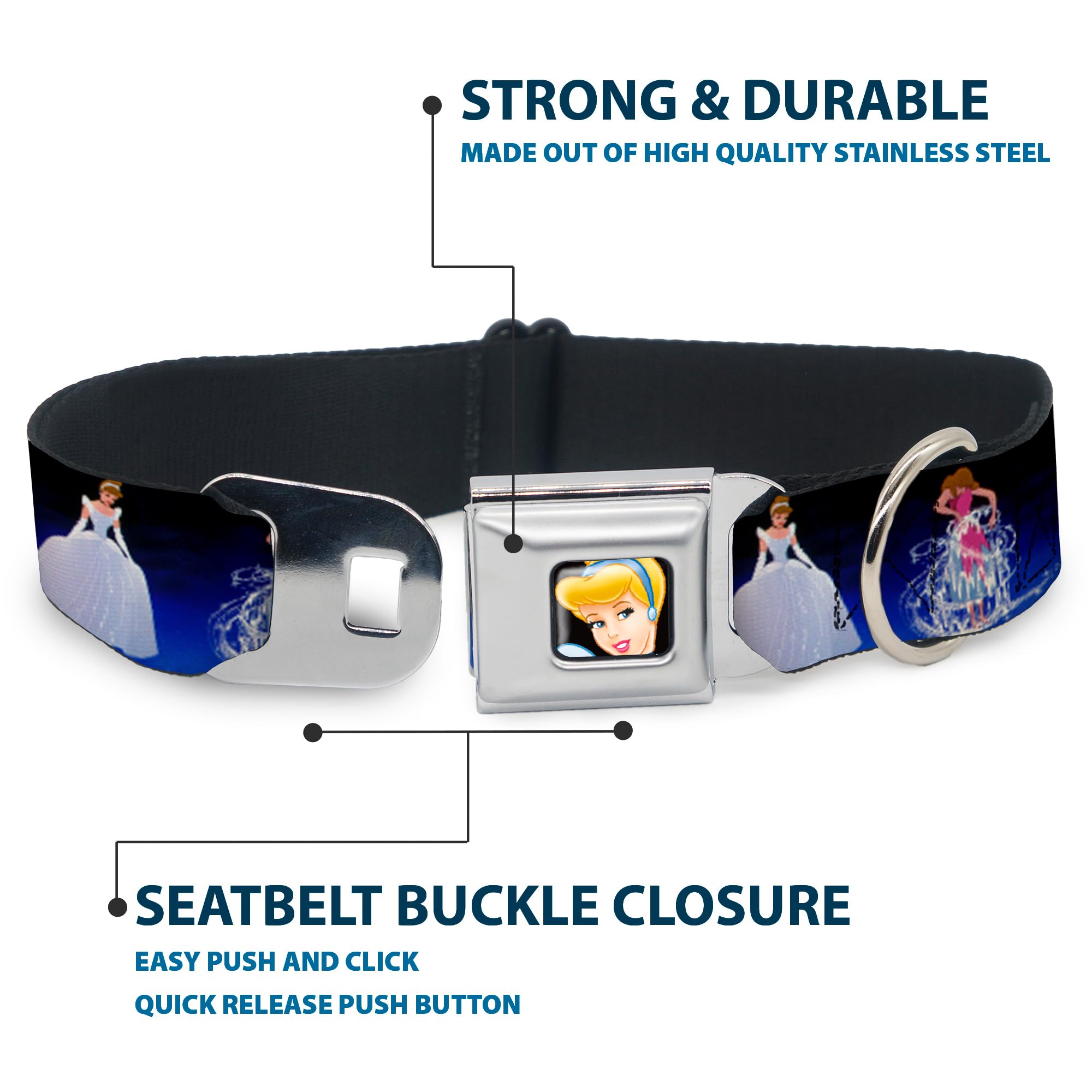 Buckle-Down Seatbelt Buckle Dog Collar - Cinderella Transformation Blue Fade - 1' Wide - Fits 9-15' Neck - Small