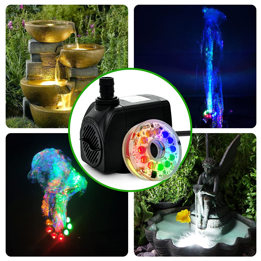 Pulaco 10Watt 160Gph Submersible Fountain Pump Wiht Led Light For Water Feature, Outdoor Pond, Aquarium Fish Tanks, Home D?Cor F