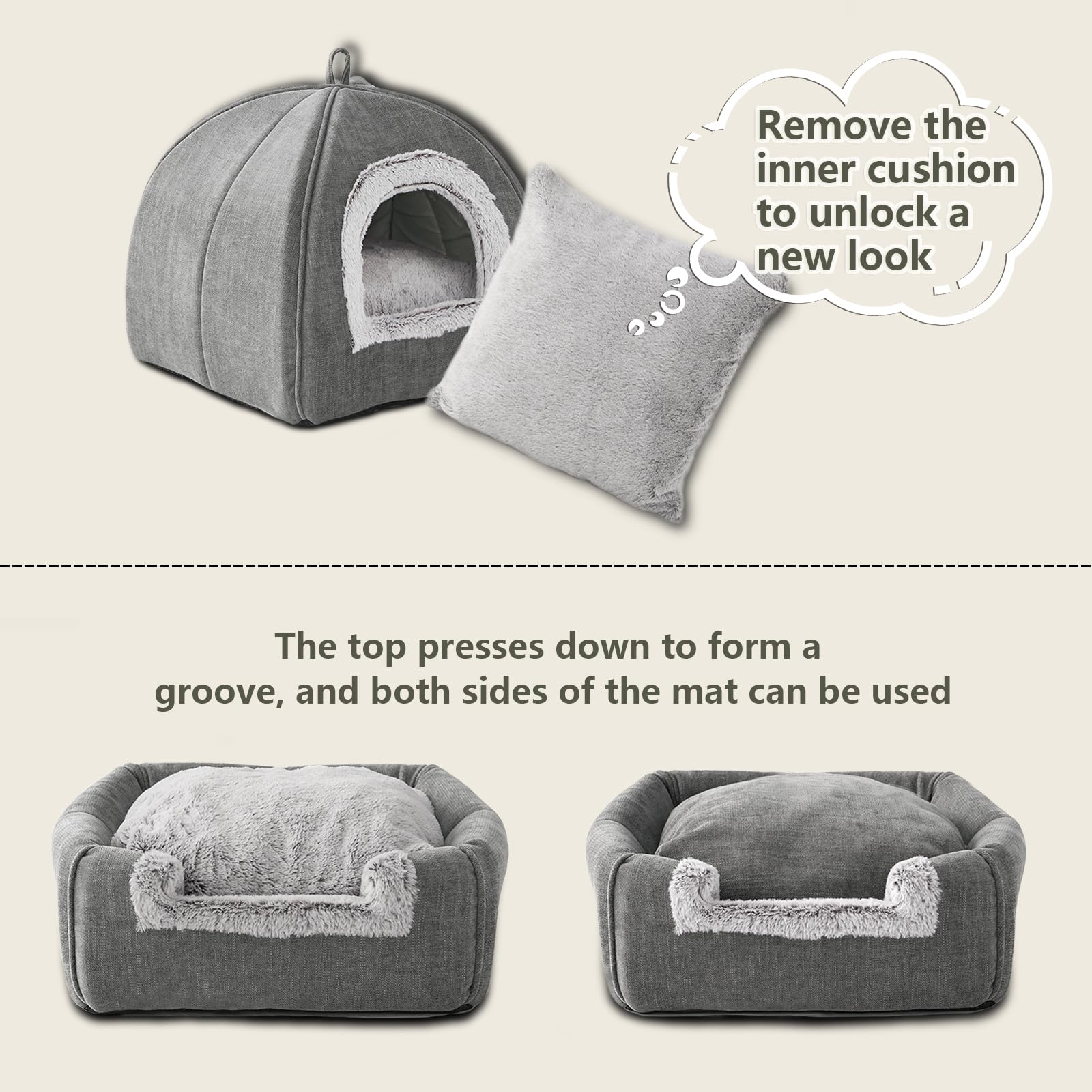 Cat Bed Cave-Cat Beds for Indoor Cats,Kittens and Small Pets,Soft and Warm Cat Tent Bed,Cat House,Foldable and Washable with Rem