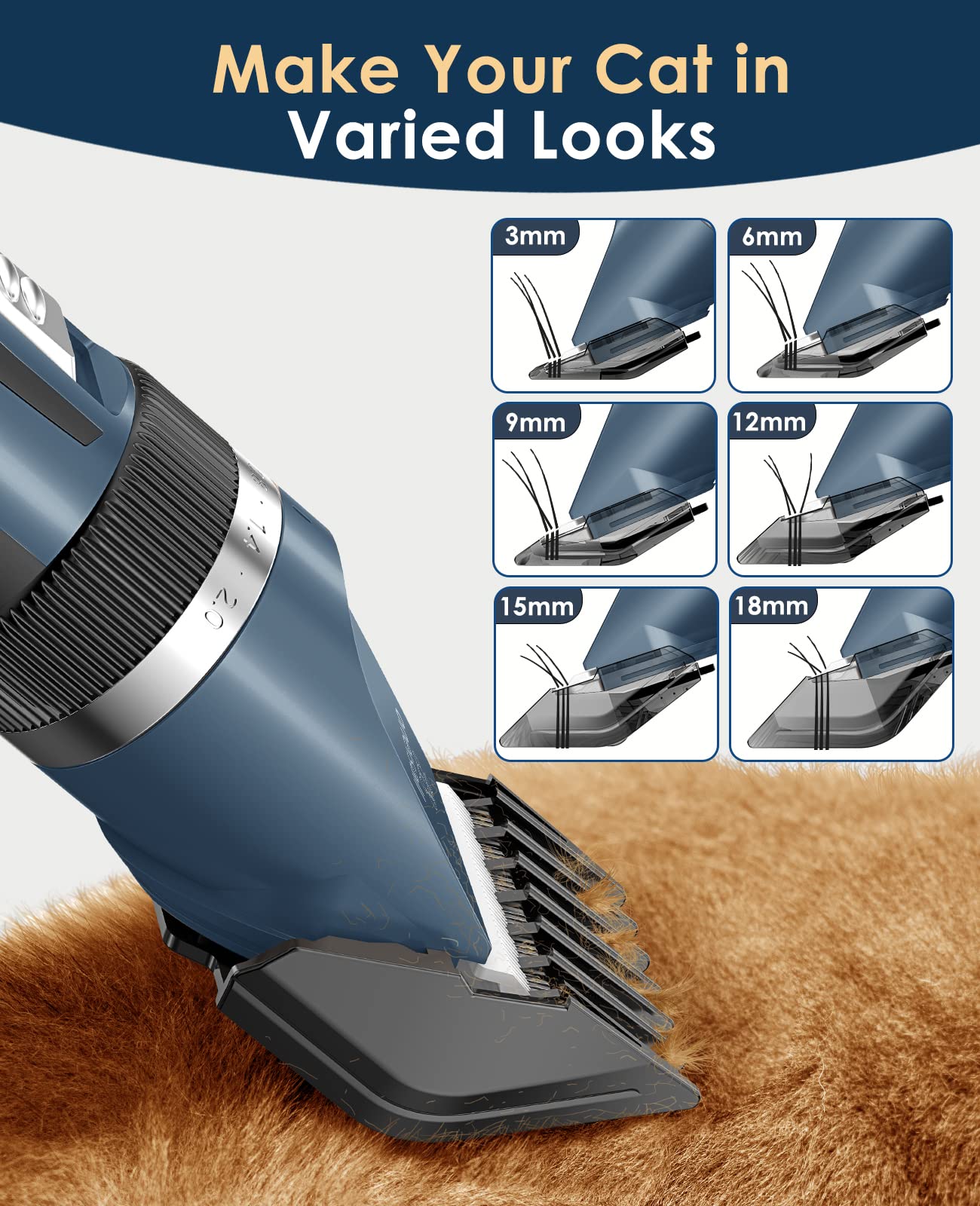 oneisall Cat Clippers, Quiet Cordless Grooming Kit, 2 Speed, Stainless Steel, 12 Piece Set, Blue, Model X2