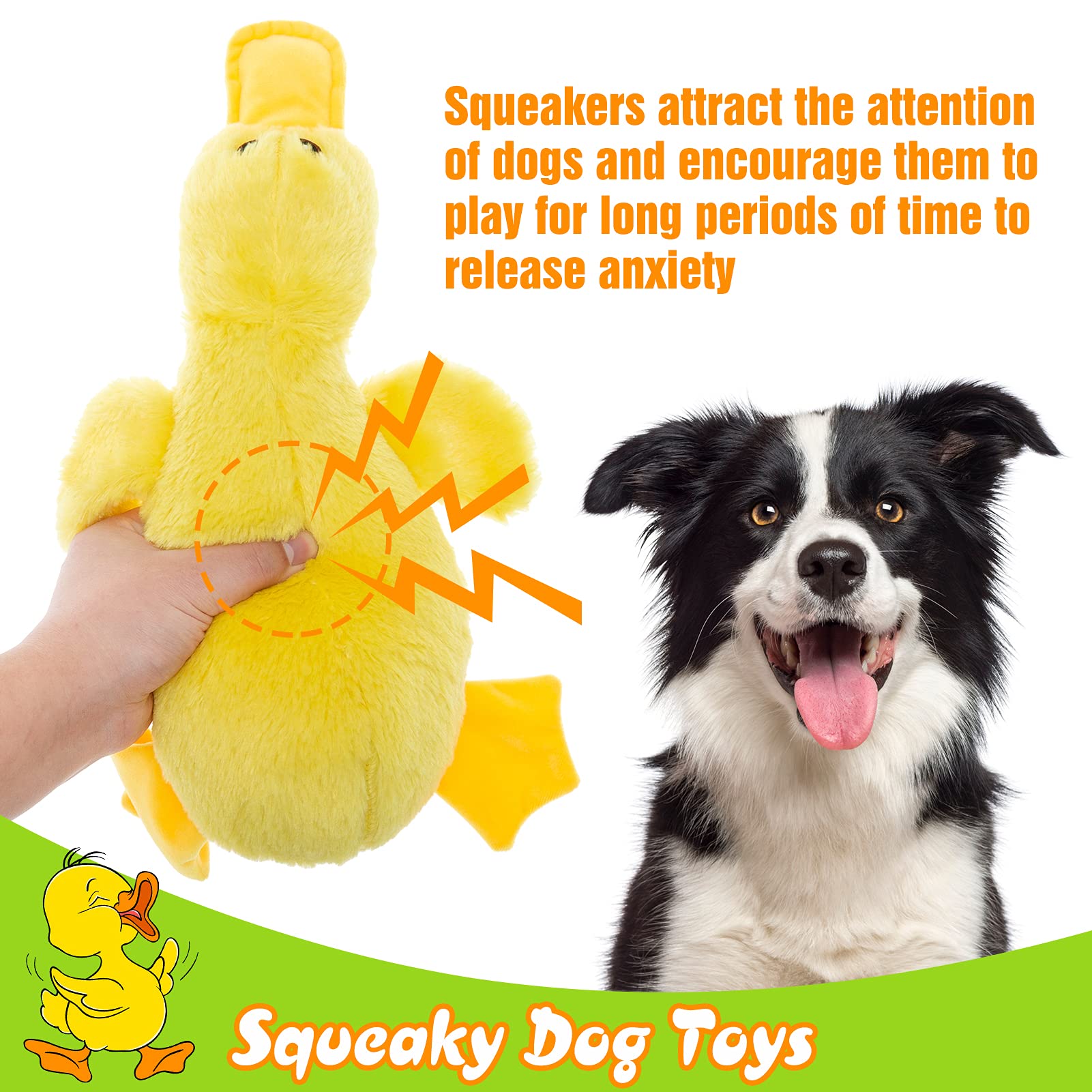 EXPAWLORER Plush Squeaky Duck Dog Toy - 14 Large Stuffed Soft Cute Duck, Best Birthday Gift Interactive Filled Chew Toys for Sma