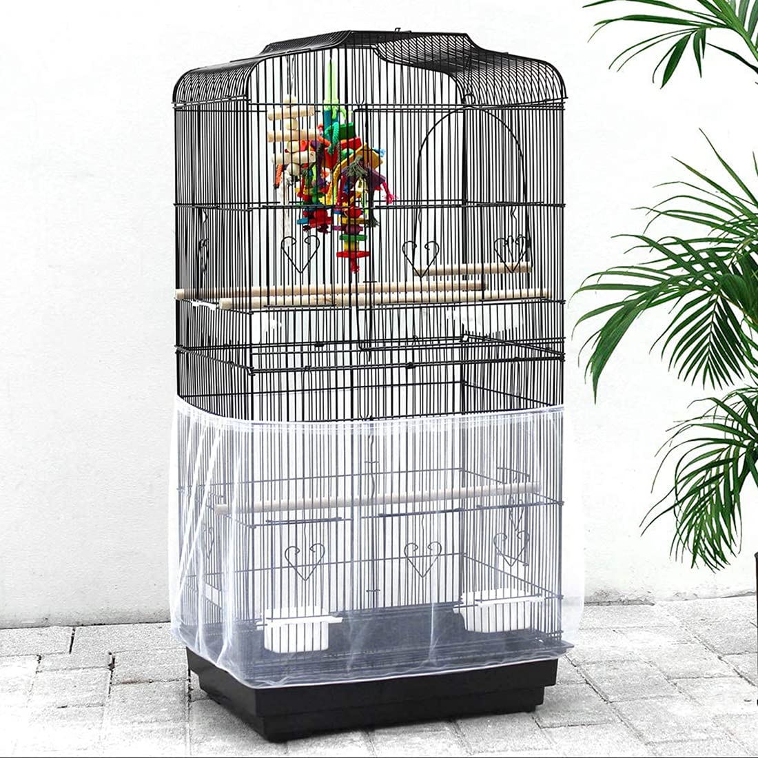 Bsbmieqm Universal Bird Cage Seed Catcher,Seed Catcher Guard Net Cover,Parrot Nylon Mesh Net Cover,Soft Airy Cage Net Stretchy Skirt For Round Square Cages(Circumference 50 Inch To 90 Inch，White)