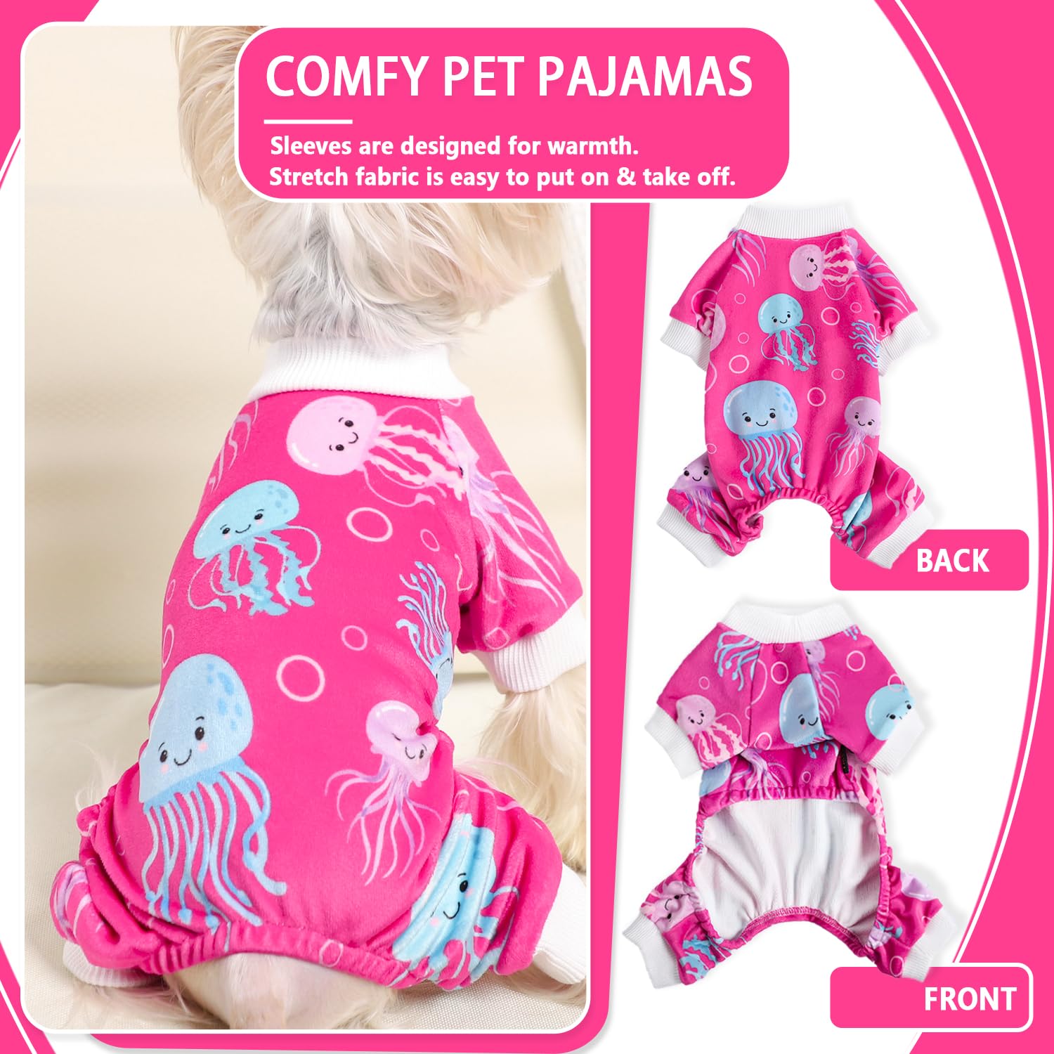 Fall Dog Pajamas Sweaters For Small Dogs Fleece Stretchy Puppy Sweater Warm Clothes Pjs Pet Apparel(X-Small, Rose)
