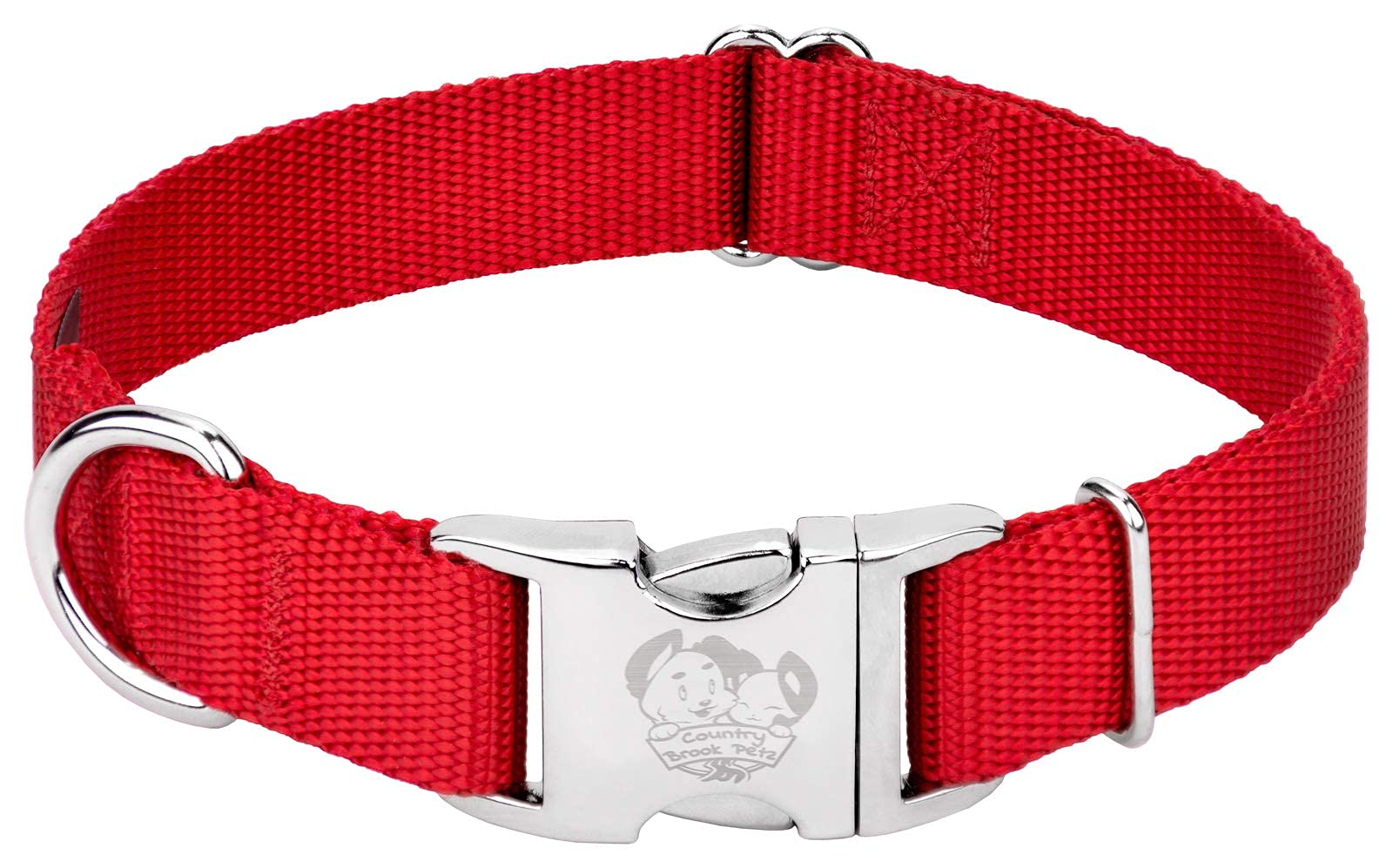 Country Brook Design - Vibrant 30+ Color Selection - Premium Nylon Dog Collar With Metal Buckle (Extra Large, 1 Inch, Bright Red)