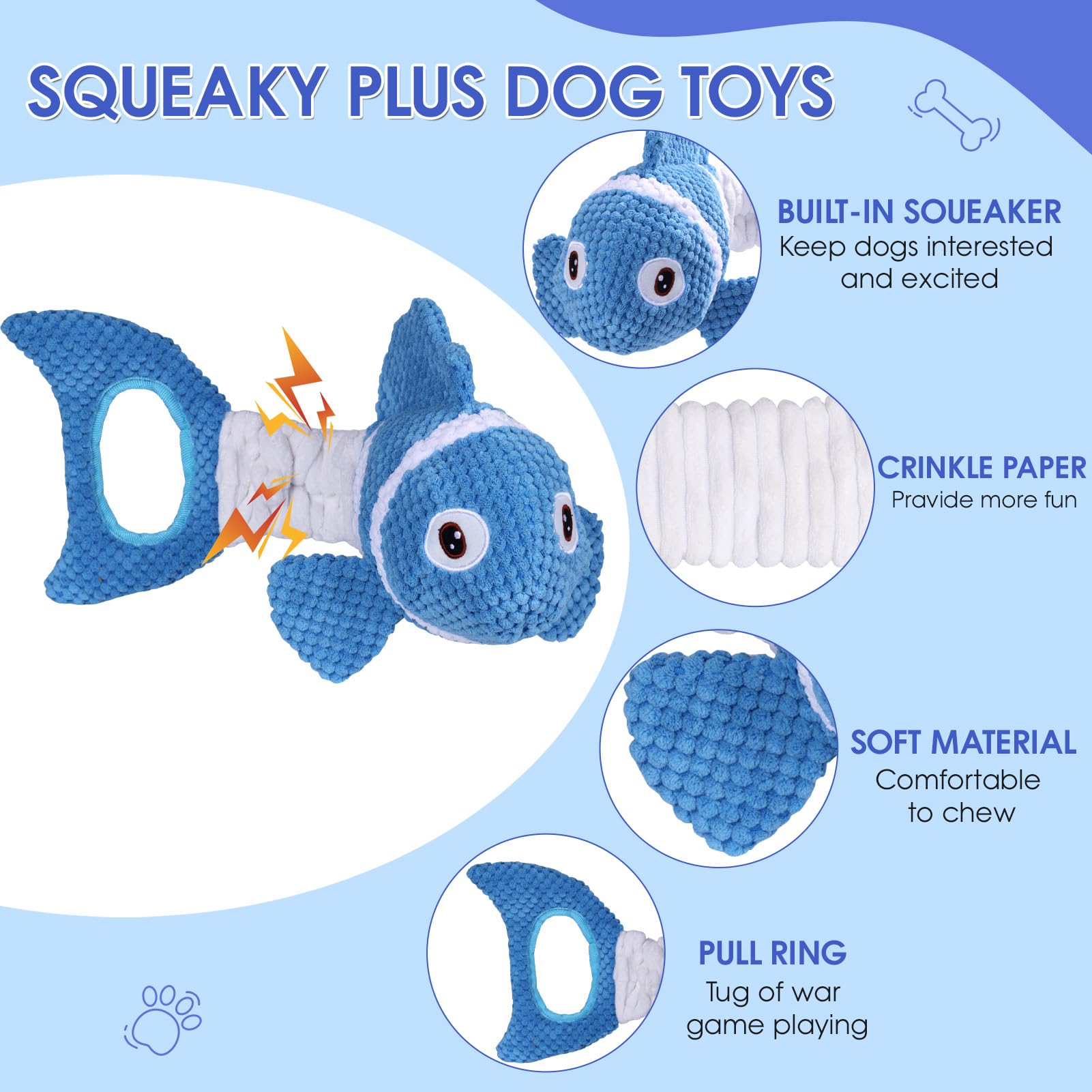 Squeaky Dog Toys - Plush Toy, Durable, Stretchy, Keeps Dogs Busy, Interactive Dog Toys Stress Release Game For Boredom Suitable