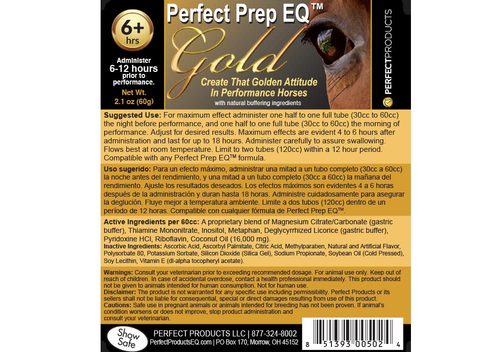 Perfect Products Perfect Prep EQ Gold - 60cc (2.7oz) - Equine Supplement for Optimal Performance