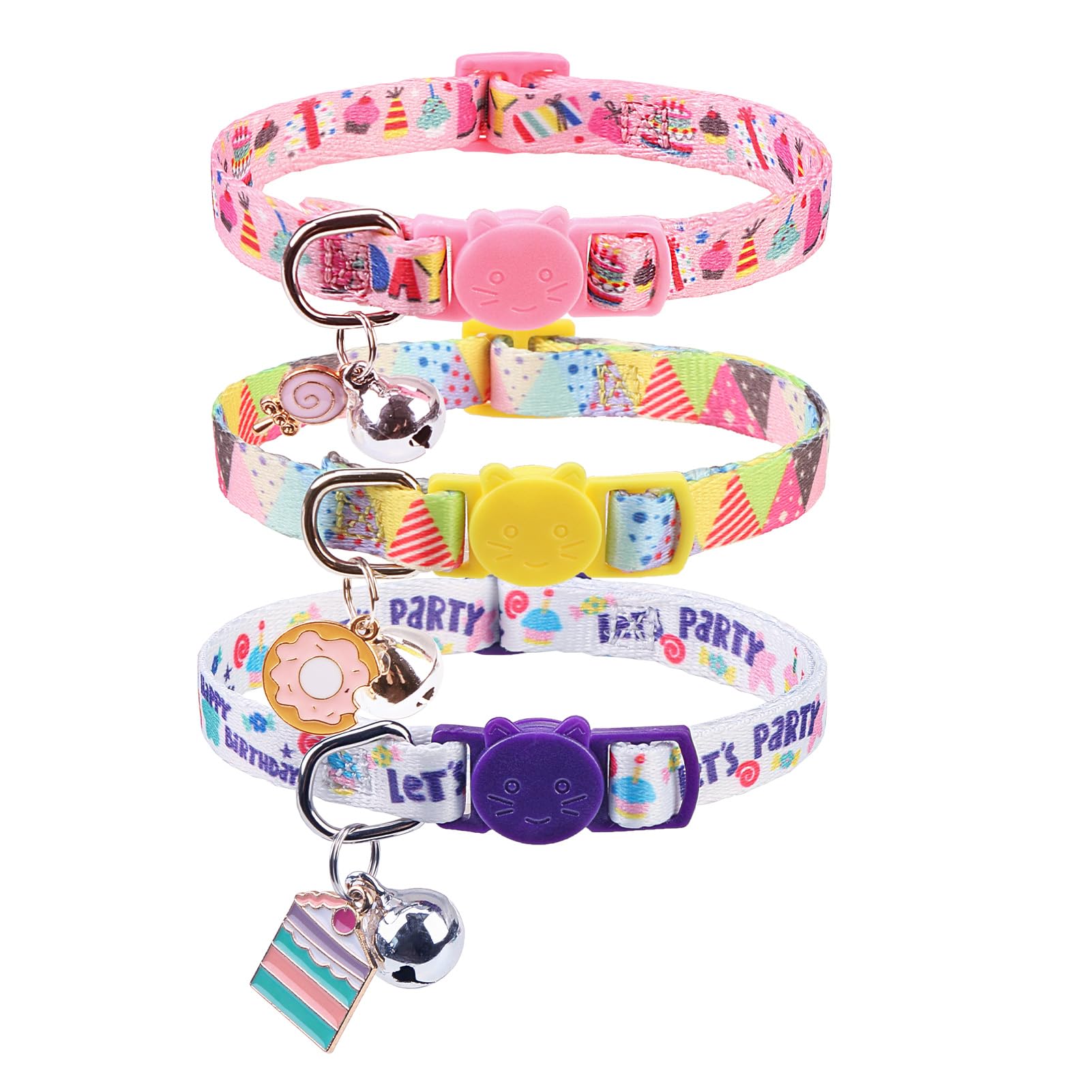 Scenereal Birthday Cat Collars Breakaway With Bells, 3 Pack Adjustable Cat Collars For Boy And Girl, Cute Cat Collar For Kitten 