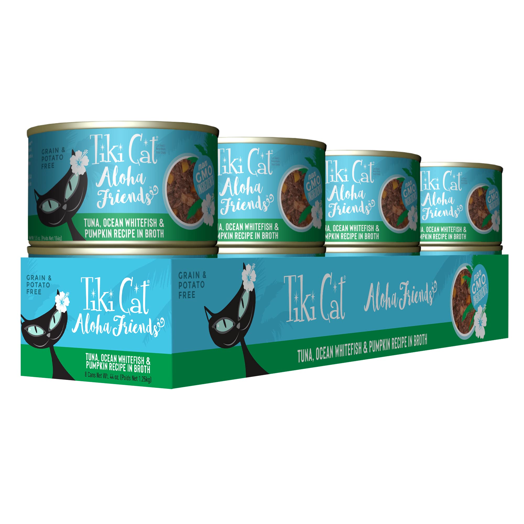 Tiki Cat Aloha Friends, Tuna, Ocean Whitefish & Pumpkin, Grain-Free & High Moisture, Wet Cat Food for All Life Stages 5.5 oz. Ca