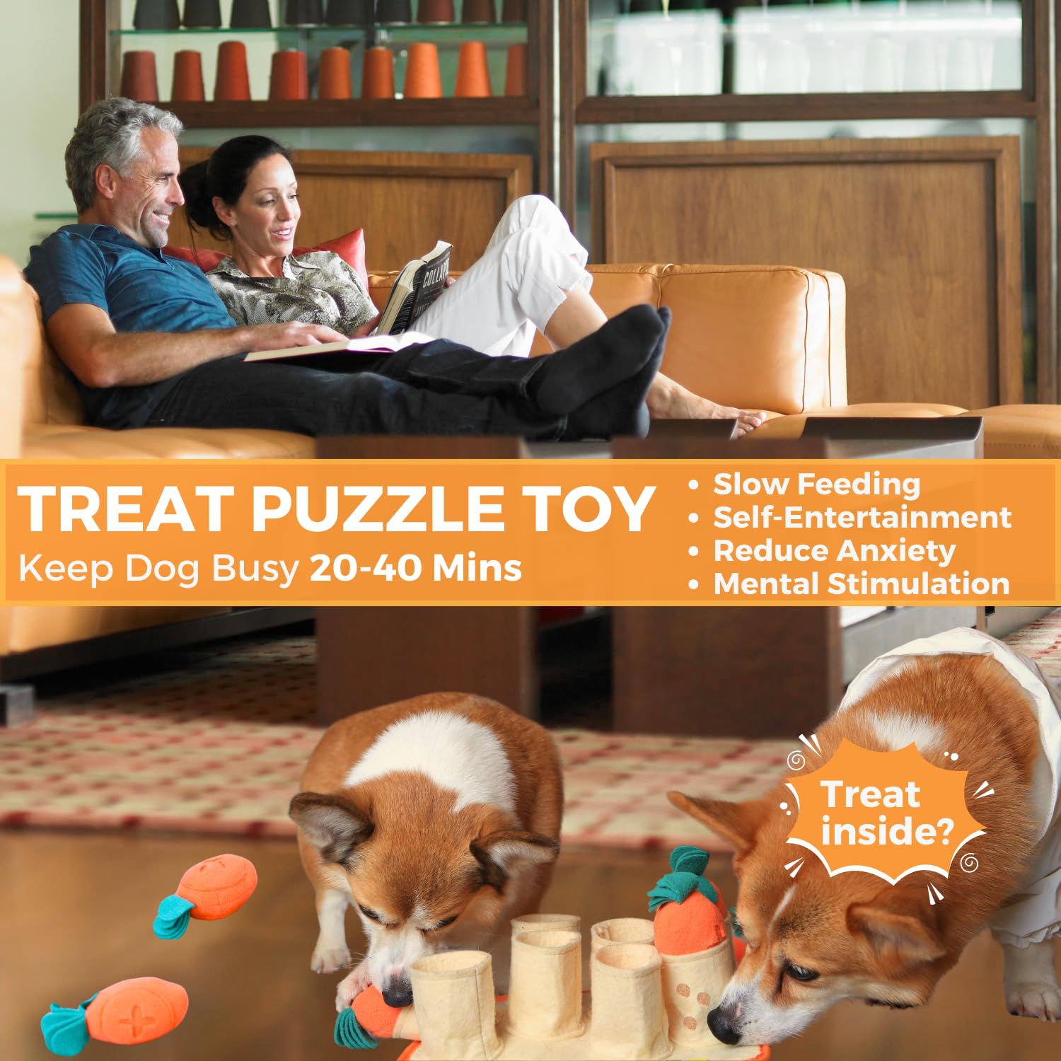 Boredom Buster For Small And Medium Dog, Interactive Treat Puzzle Rug, Slow Feeder Mat With Squeaky Carrots, 20-40 Mins Self-Ent