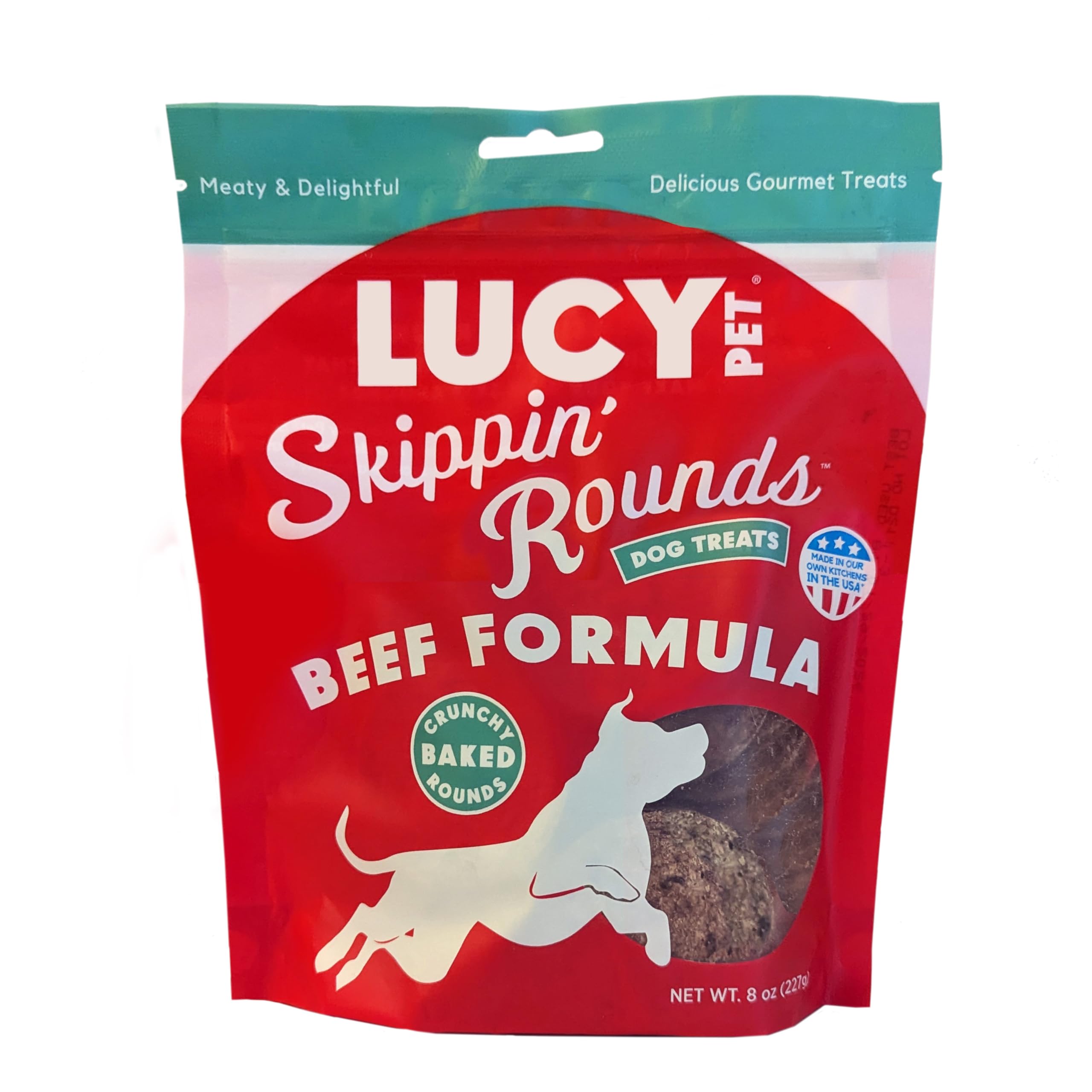Lucy Pet Skippin Rounds Beef Formula Dog Treats; Crunchy, Meaty Baked Treats, 8oz Bag