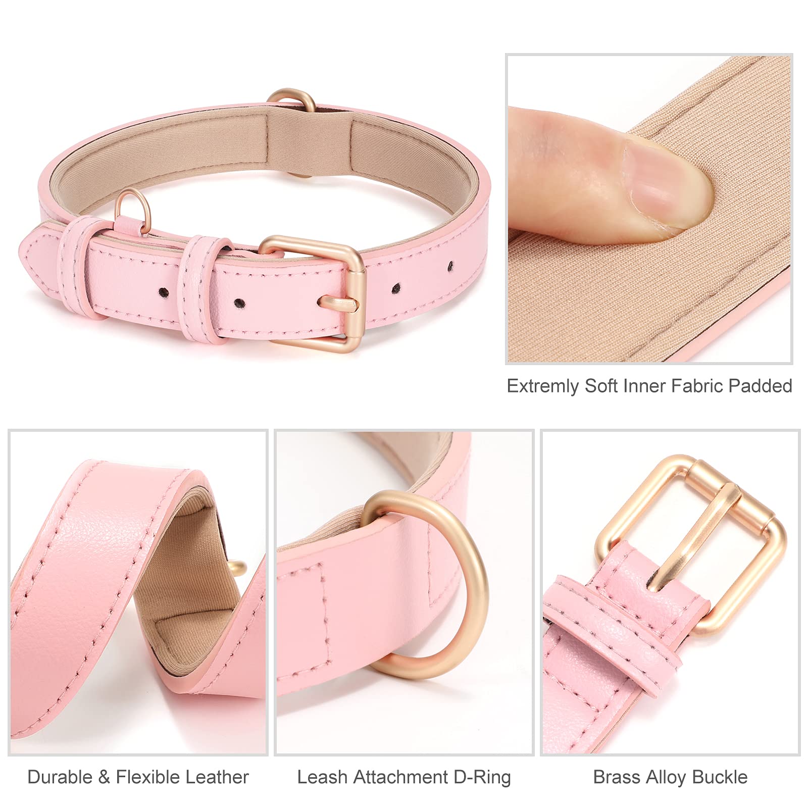 Whippy Leather Dog Collar For Small Dog Adjustable Soft Breathable Leather Padded Puppy Collar With Alloy Buckle Heavy Duty Wate