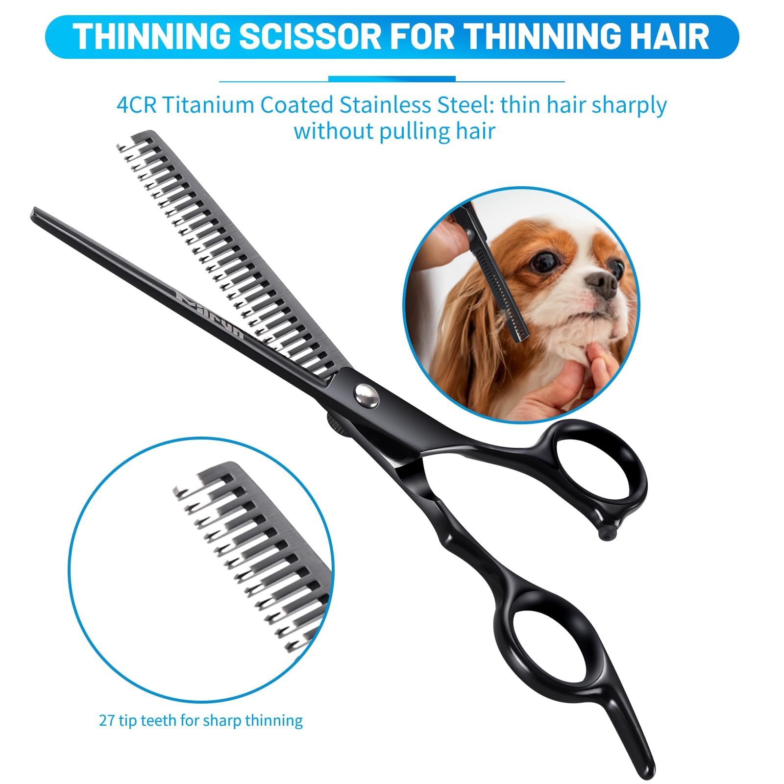 Dog Grooming Kit, 5-In-1 Titanium-Plated Stainless Steel Dog Grooming Scissors, Dog Scissors For Grooming With Safety Round Tip,