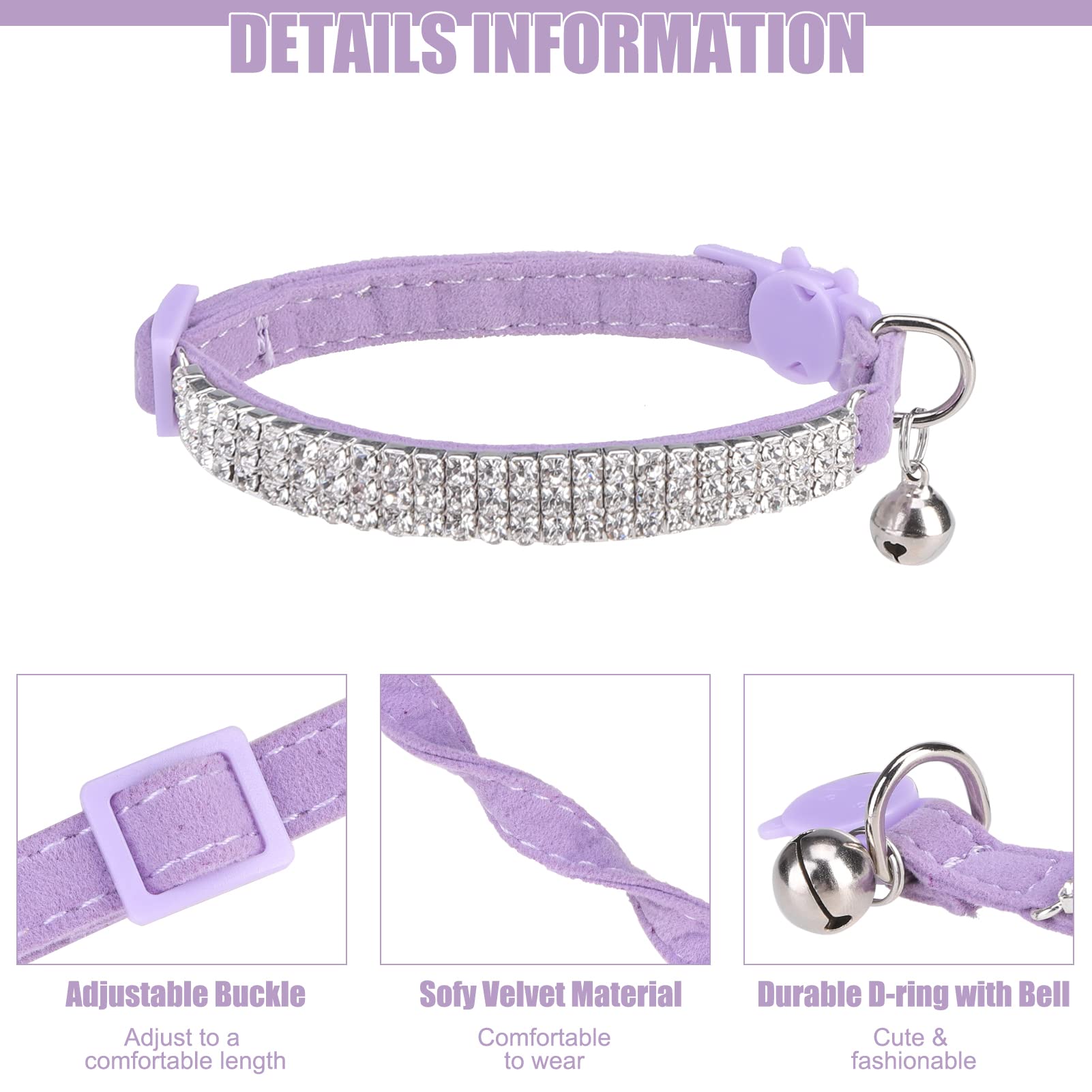 Expawlorer Soft Velvet Safe Cat Collars For Girl Cats -2 Pack Rhinestones Bling Diamante Adjustable Collars Breakaway- Chirstmas Cat Clollar Gifts With Bells For Boy Cats Kitty And Small Dogs