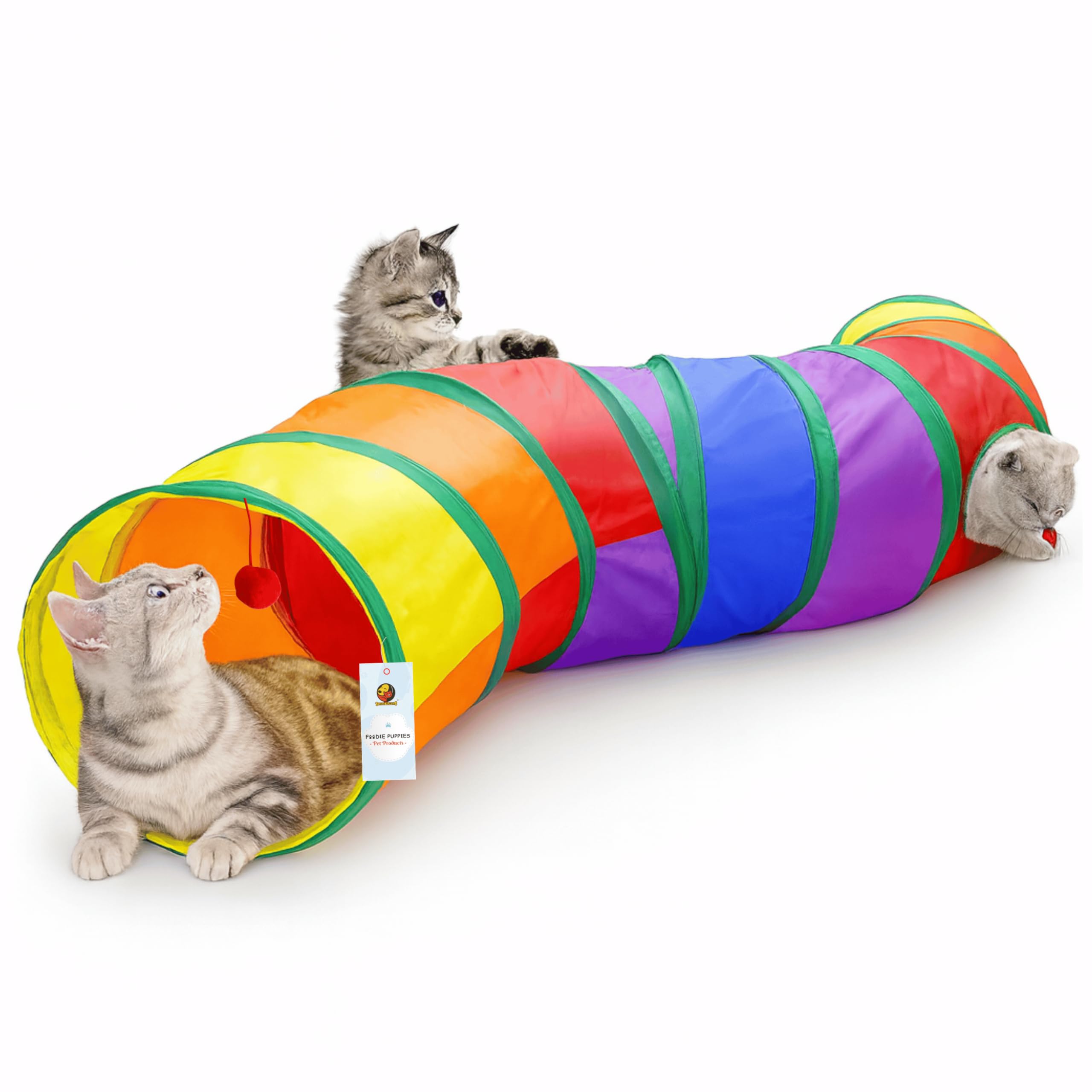 Foodie Puppies Colorful Cat Tunnel Toy For Indoor Cats (Slither Tunnel) | Foldable Interactive Play Tunnel With Peek Hole & Hang
