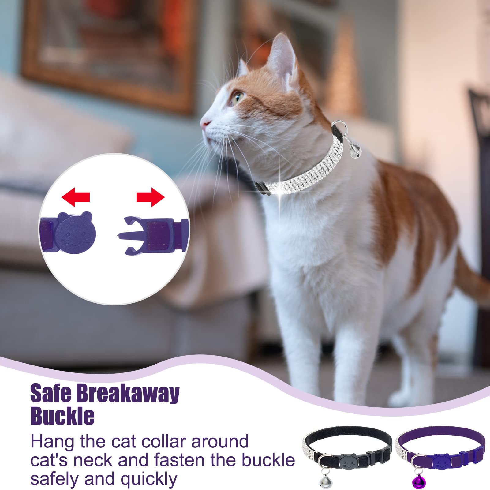 Expawlorer Soft Velvet Safe Cat Collars For Girl Cats -2 Pack Rhinestones Bling Diamante Adjustable Collars Breakaway- Chirstmas