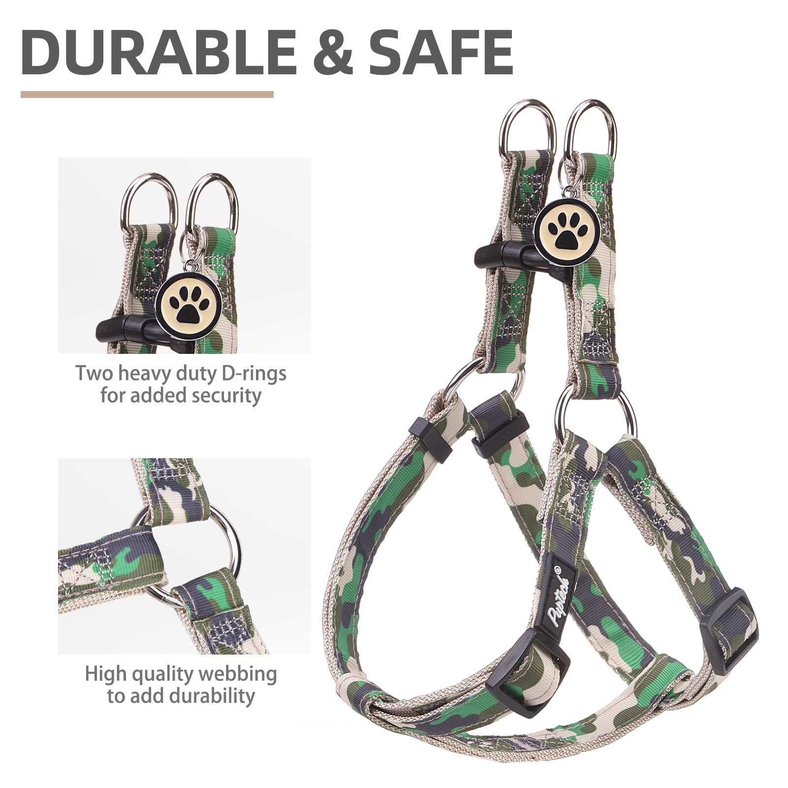 Pupteck No Pull Dog Harness Soft Adjustable Basic Nylon Step In Puppy Vest Outdoor Walking With Id Tag, Camouflage, S
