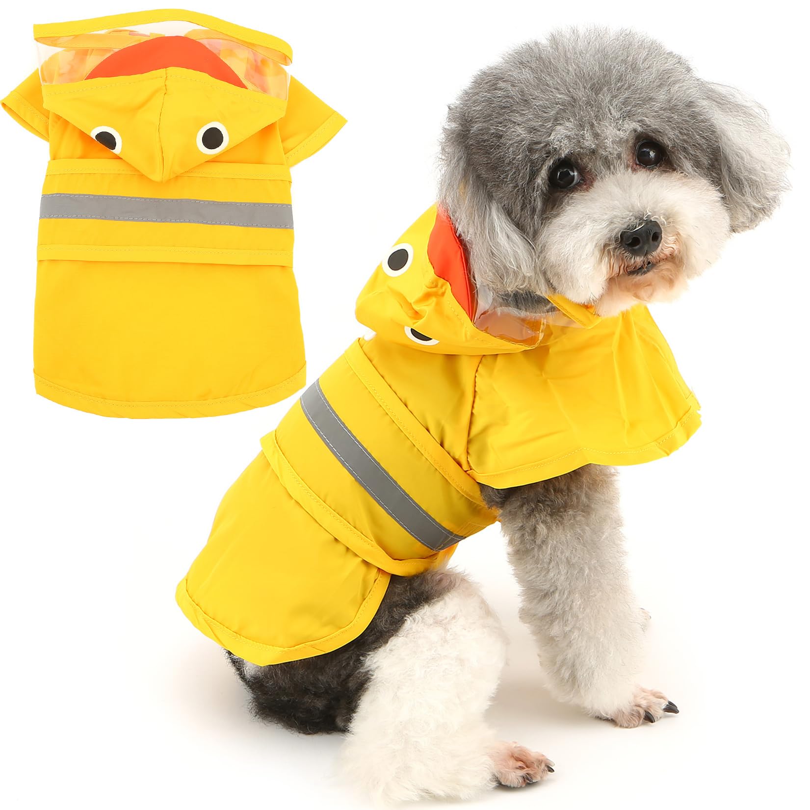 Zunea Waterproof Dog Raincoat With Hood For Medium Dogs Reflective Dog Rain Jacket Clothes With Leash Hole Funny Duck Pattern Pe