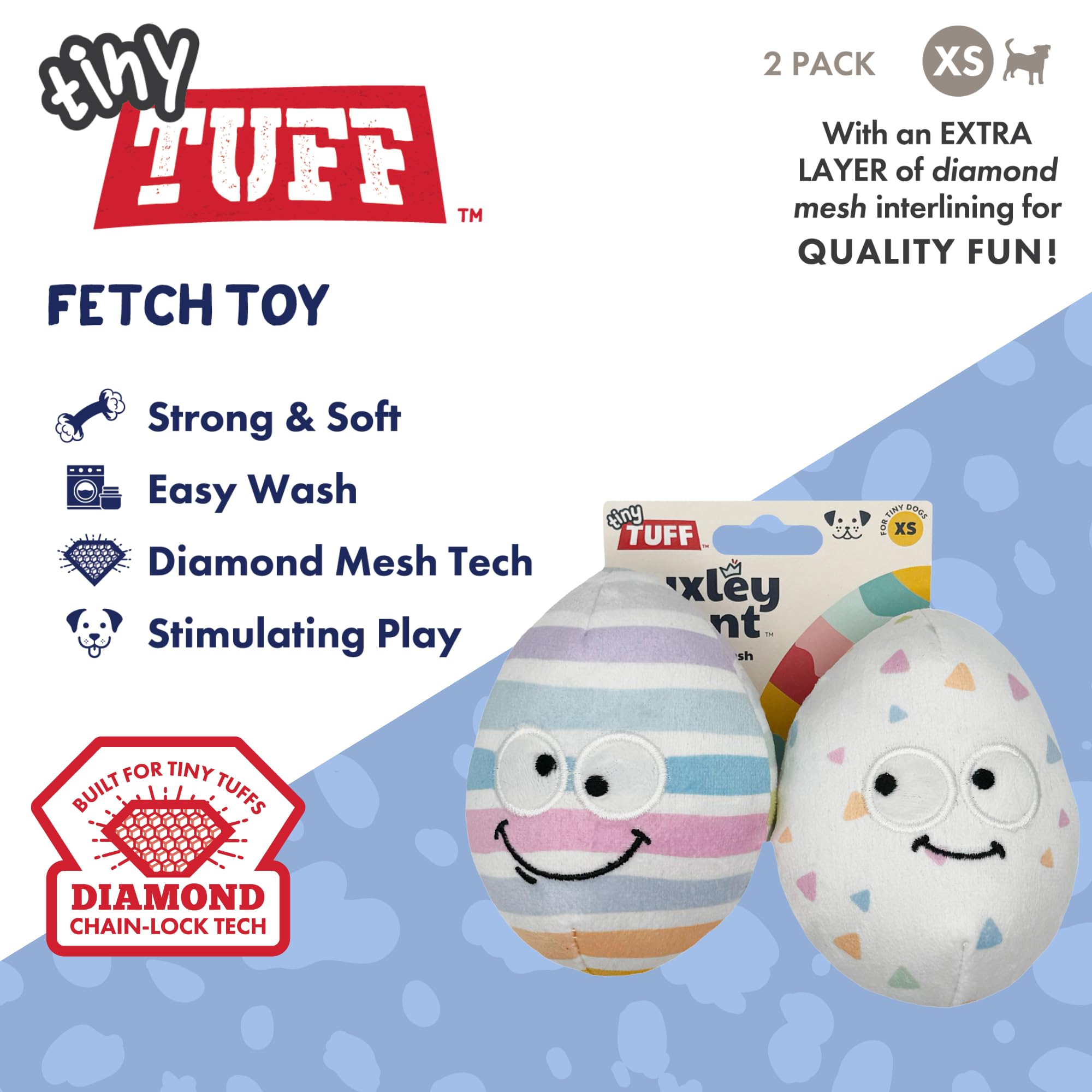 Huxley & Kent Tiny Tuff - Squeaky Eggs - Easter/Spring Extra Tough Dog Toy For Small Dogs - 2-Pack Funny Dog Toy - Features Sque