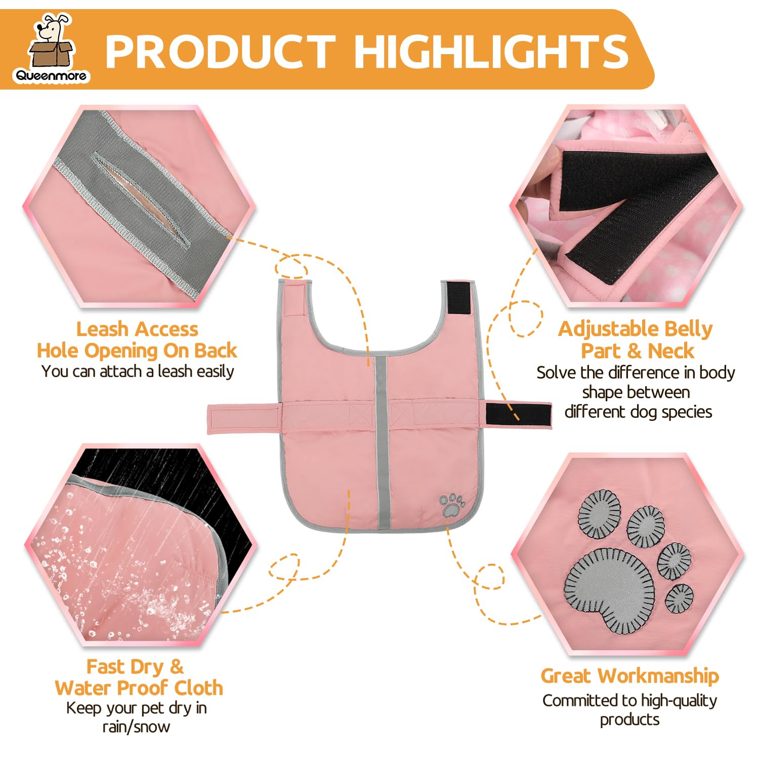 Queenmore Dog Winter Coat, Fleece Puffer Dog Down Vest, Cold Weather Pet Jacket For Dogs, Waterproof Reflective Reversible Dog S