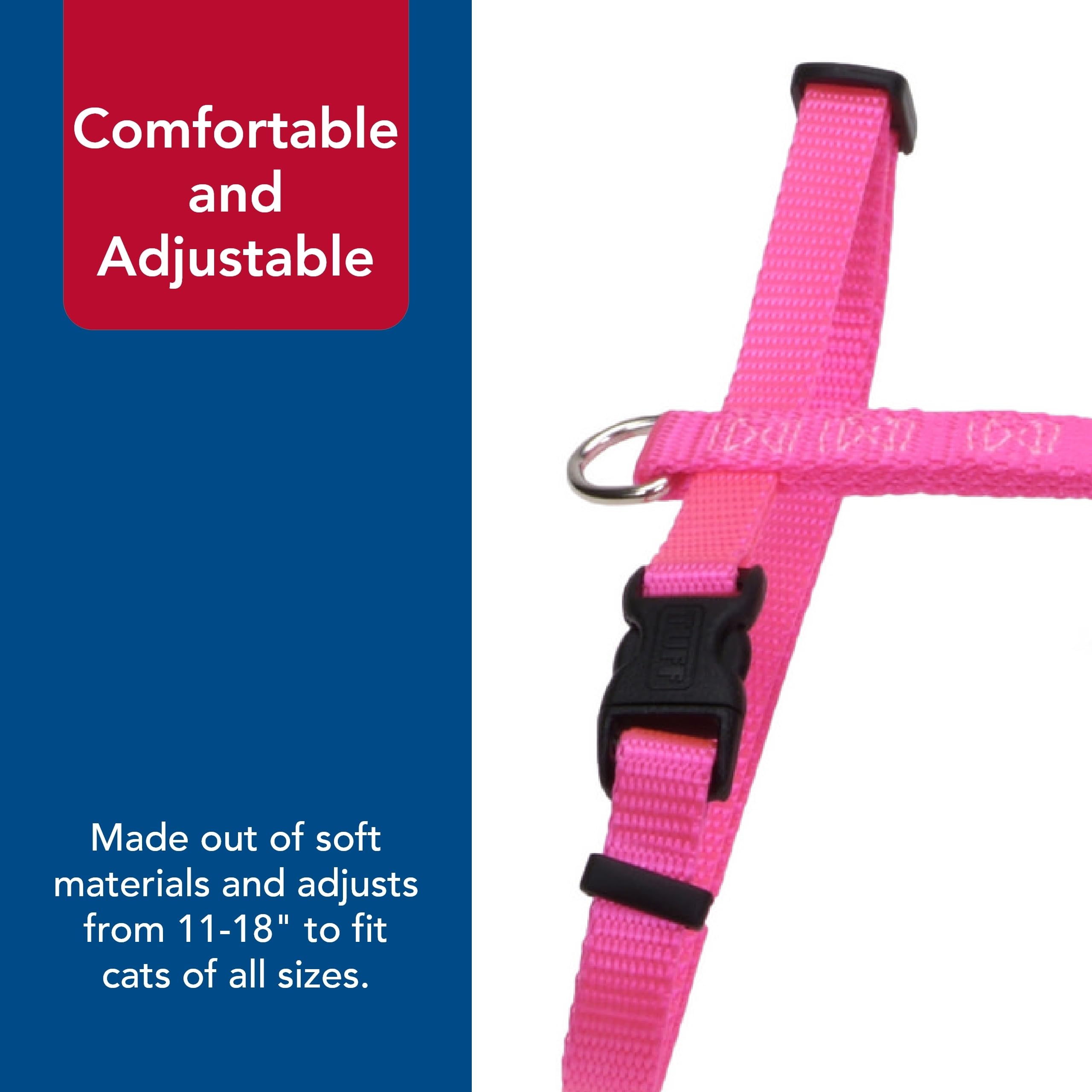 Coastal Pet Figure 'H' Adjustable Cat Harness - Outdoor Cat Supply - Comfortable For Cats - Secure Snap-Lock Buckles - Black, 3/8' X 10'-18'