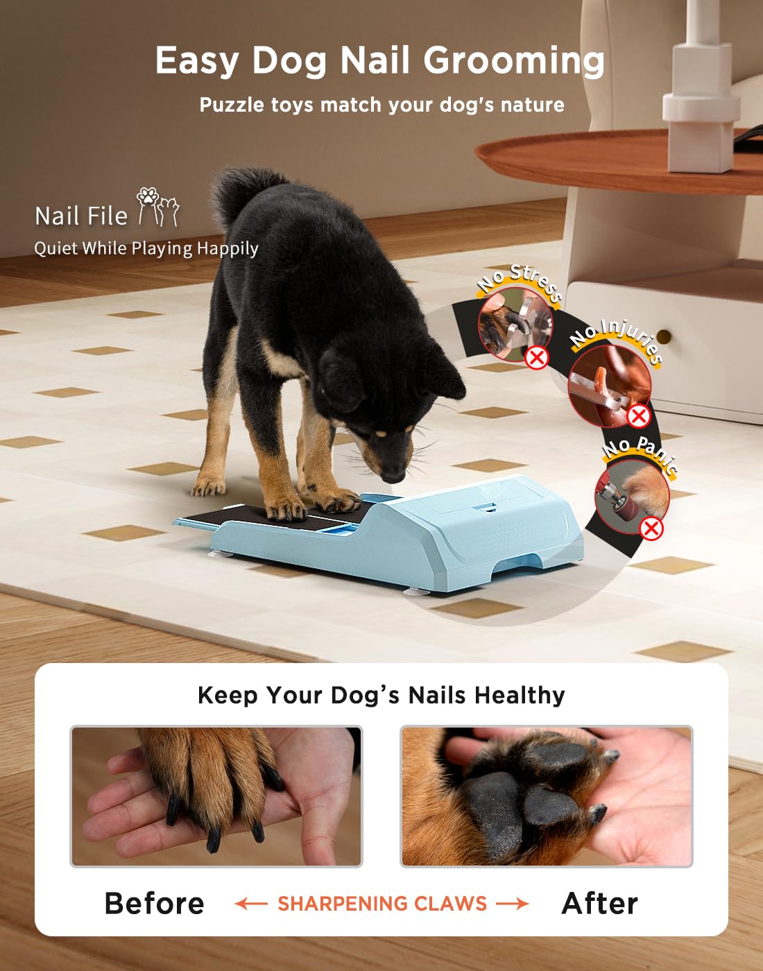 WOWOOF PET Dog Nail File Toy with 2 Dog Treat Puzzle, Interactive Dog Enrichment Toys for IQ Training, Dog Scratch Pad for Nails