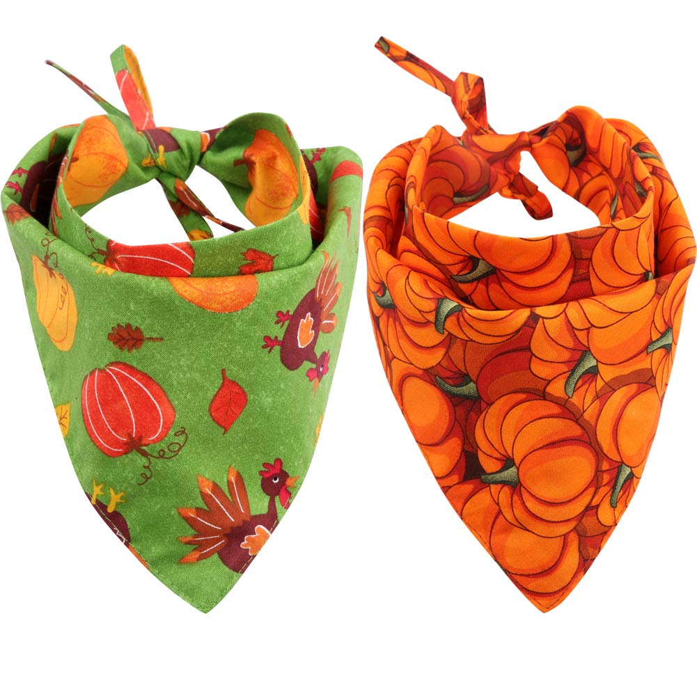 Kzhareen 2 Pack Thanksgiving Dog Bandana Reversible Triangle Bibs Scarf Accessories For Dogs Cats Pets Animals