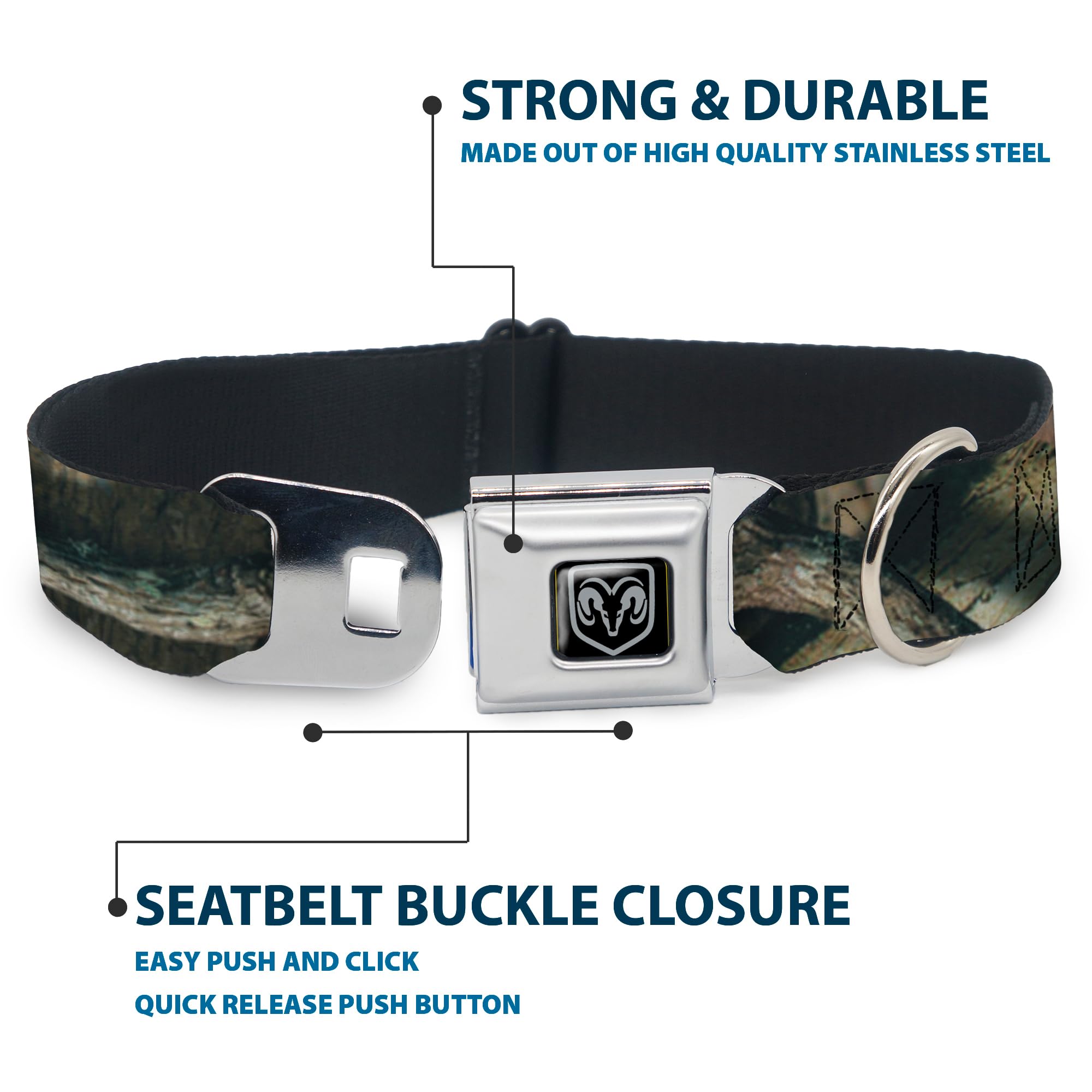 Buckle-Down Dog Collar Seatbelt Buckle Mossy Oak Break Up Infinity 18 to 32 Inches 1.5 Inch Wide