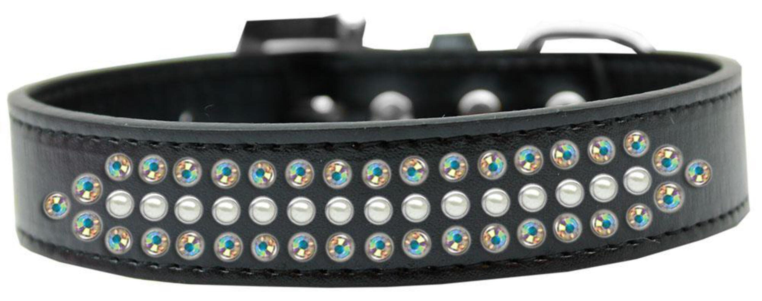 Mirage Pet Products Ritz Pearl and AB Crystal Dog Collar, Size 12, Aqua