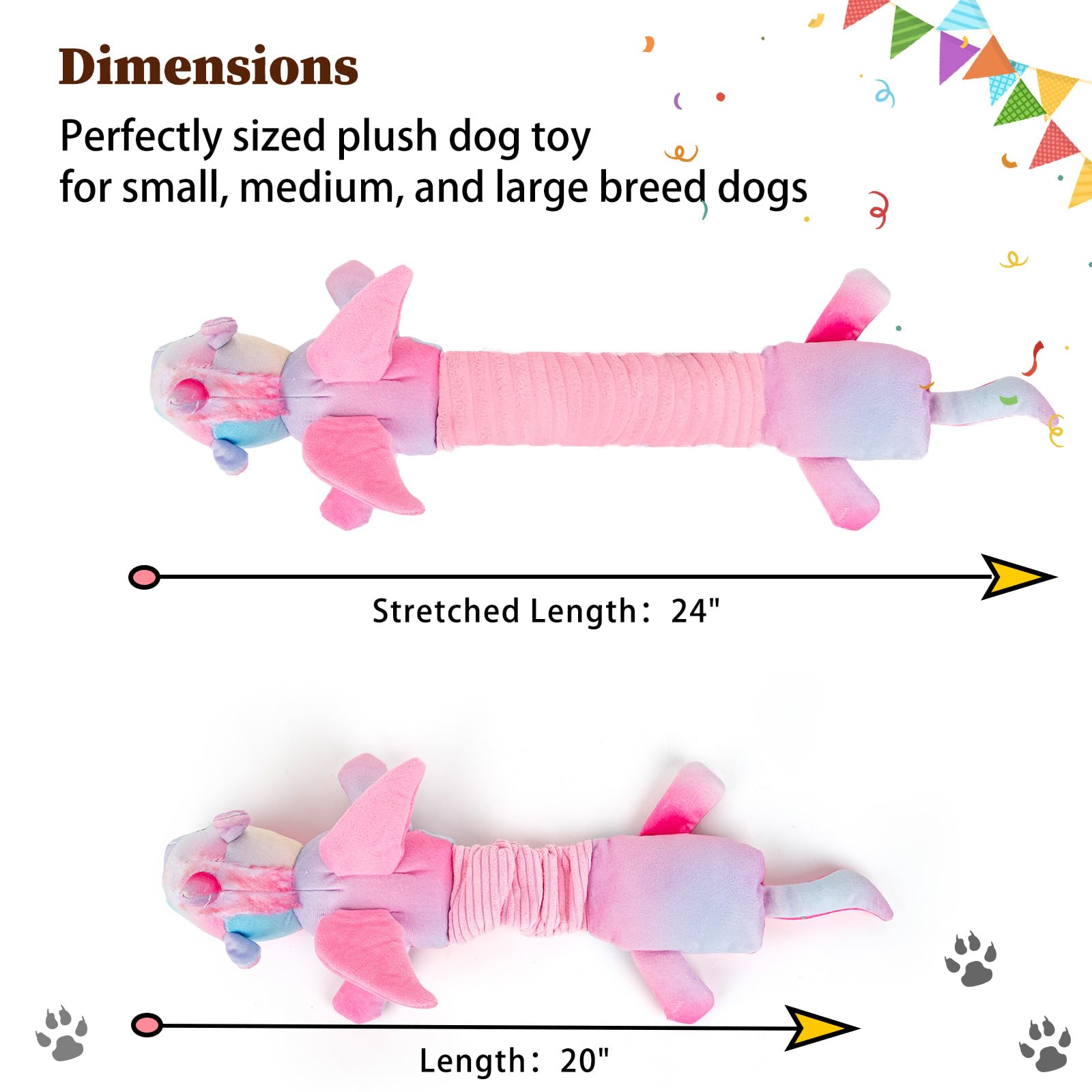 Lilfrd Squeaky & Crinkle Dog Toys, Plush Unicorn, Tug Of War & Pull Toys For Small & Medium Dogs