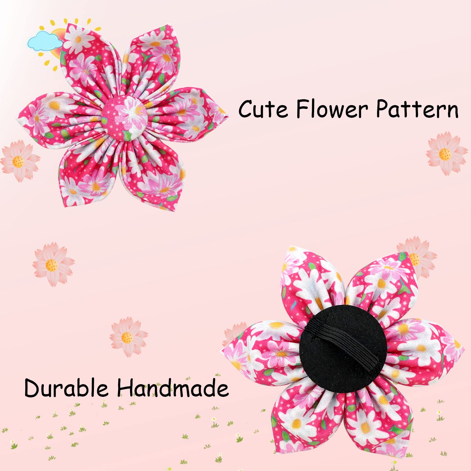 Elegant Little Tail Girl Dog Collar with Flowers - Pink Floral Pattern, Adjustable for X-Large Dogs