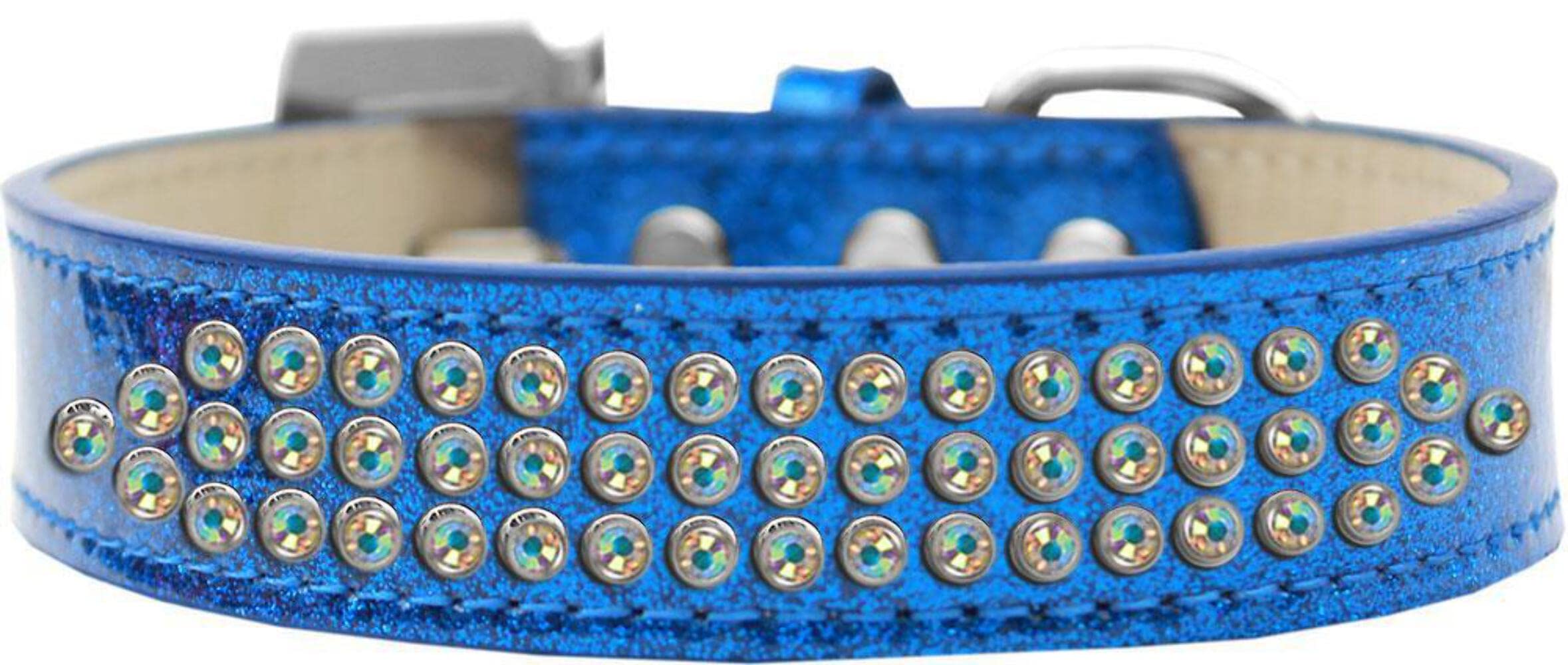 Mirage Pet Products Three Row AB Crystal Ice Cream Dog Collar, Size 14, Black