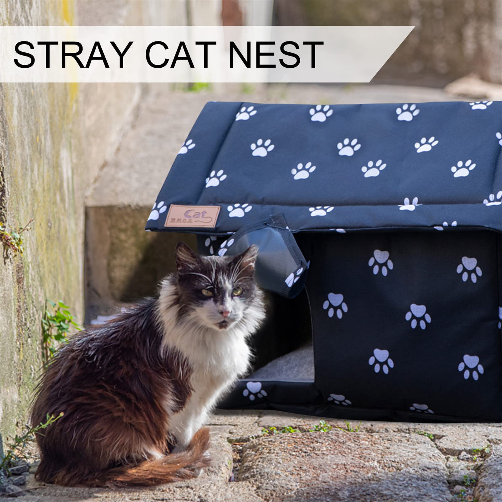 Stray Cats Shelter Cat Bed, Outdoor Waterproof Windproof Foldable Warm Pet Cave, Oxford Stray Cats Shelter Pet Supplies Wild Cat/Dog Winter Warm Cat House - House(M)