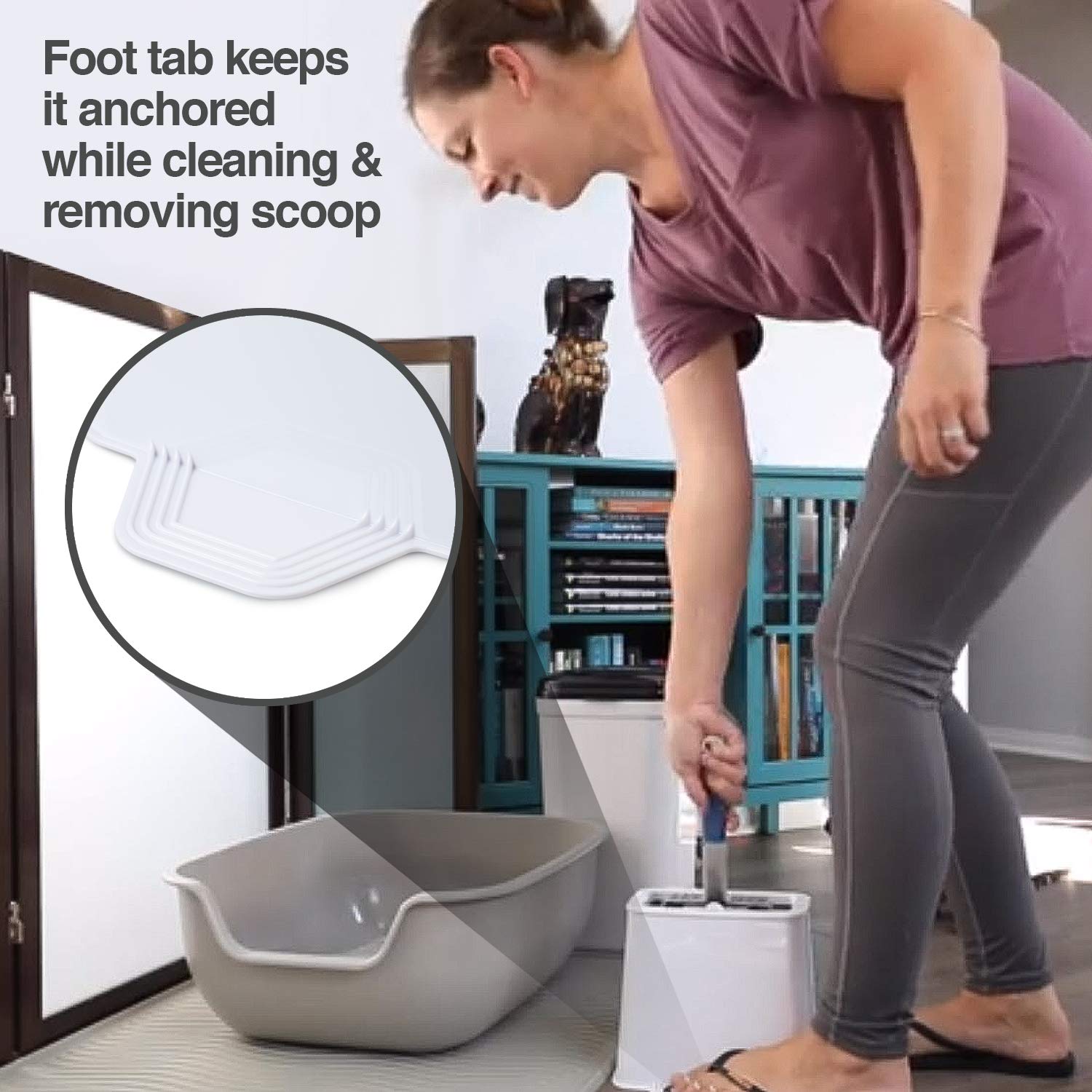 PetFusion 2-in-1 Universal Litter Scoop Holder, Premium Silicone Bristles Clean & Hold Most Standard, Foothold Allows for Hands-