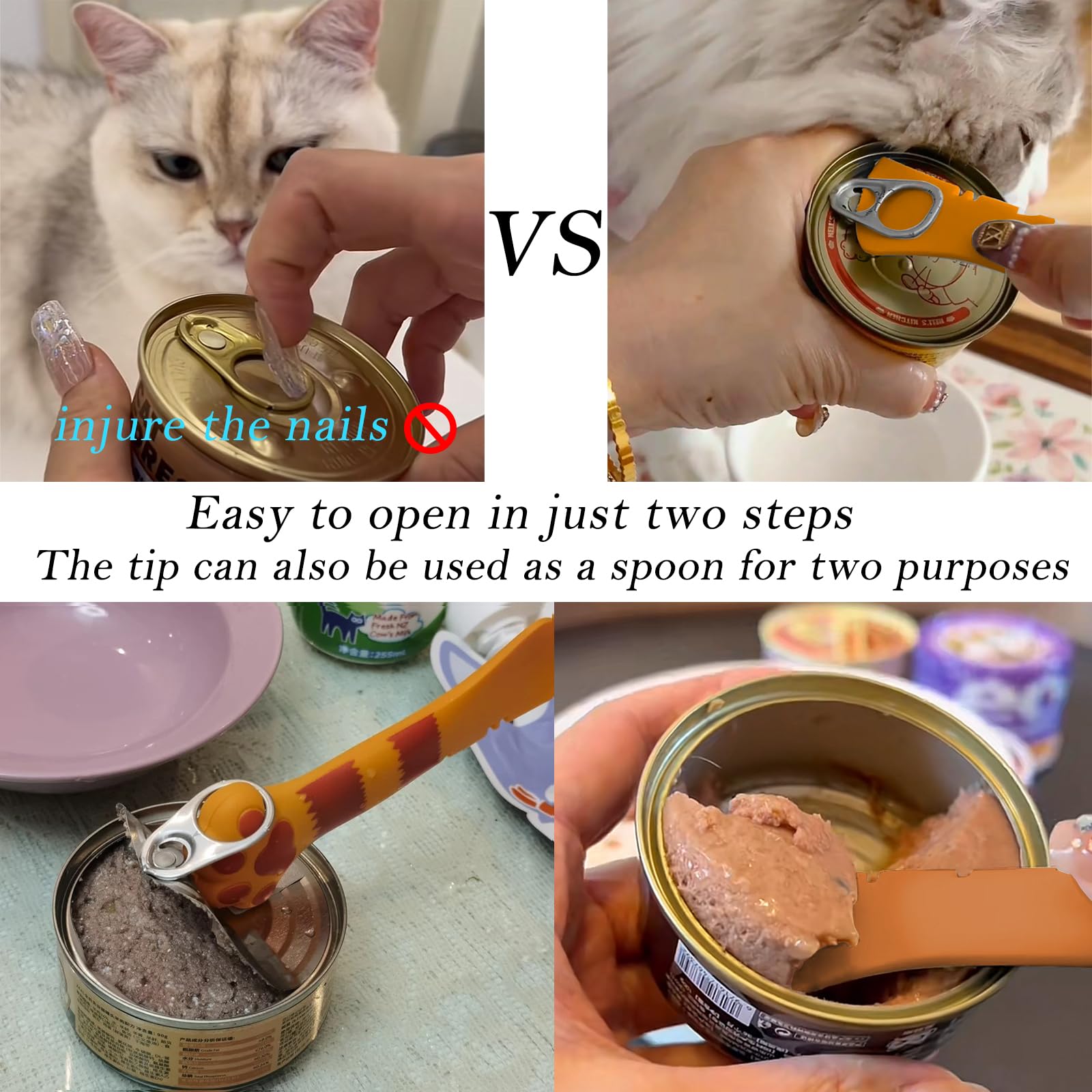 IVIA PET Food Can Spoon & Lids, One Multi-Functional Opener Spatula, 4 PCS BPA Free Silicone Universal Can Covers, Cute Paw Shap