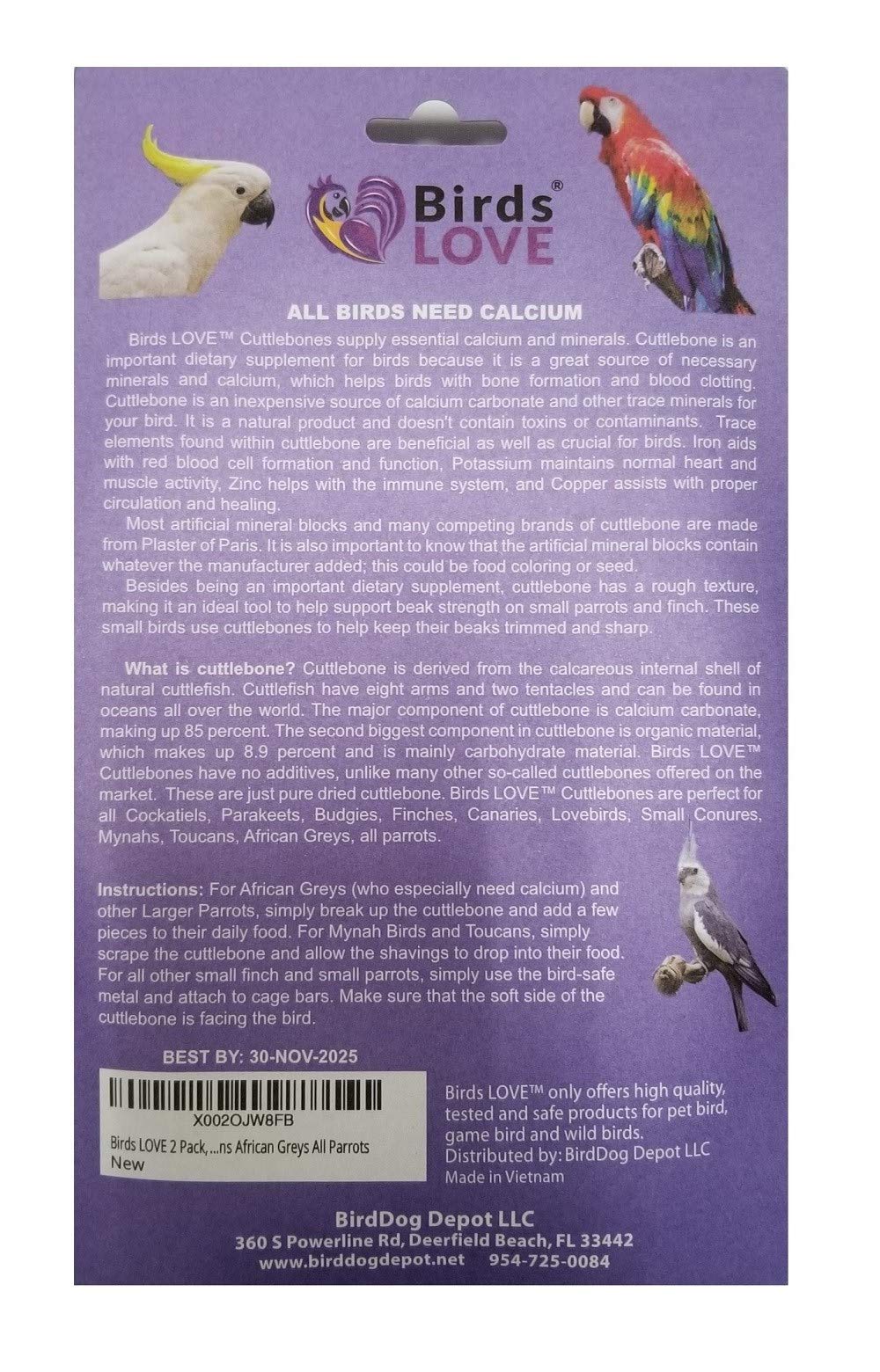 Birds LOVE Natural Cuttlebone - Premium Calcium & Trace Mineral Supplement for Avian Species, Tortoises, and Snails - Pure Cuttl