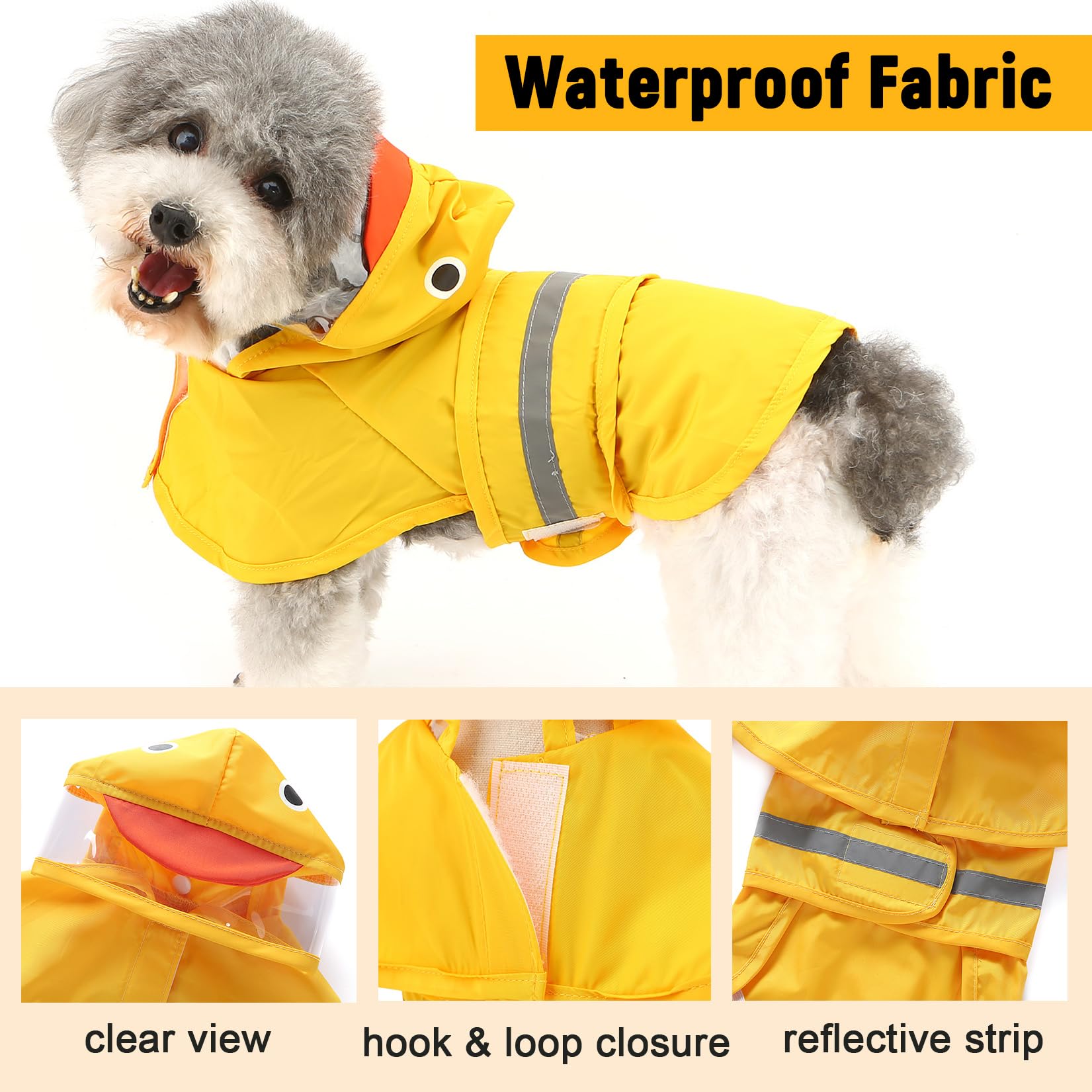 Zunea Waterproof Dog Raincoat With Hood For Medium Dogs Reflective Dog Rain Jacket Clothes With Leash Hole Funny Duck Pattern Pe