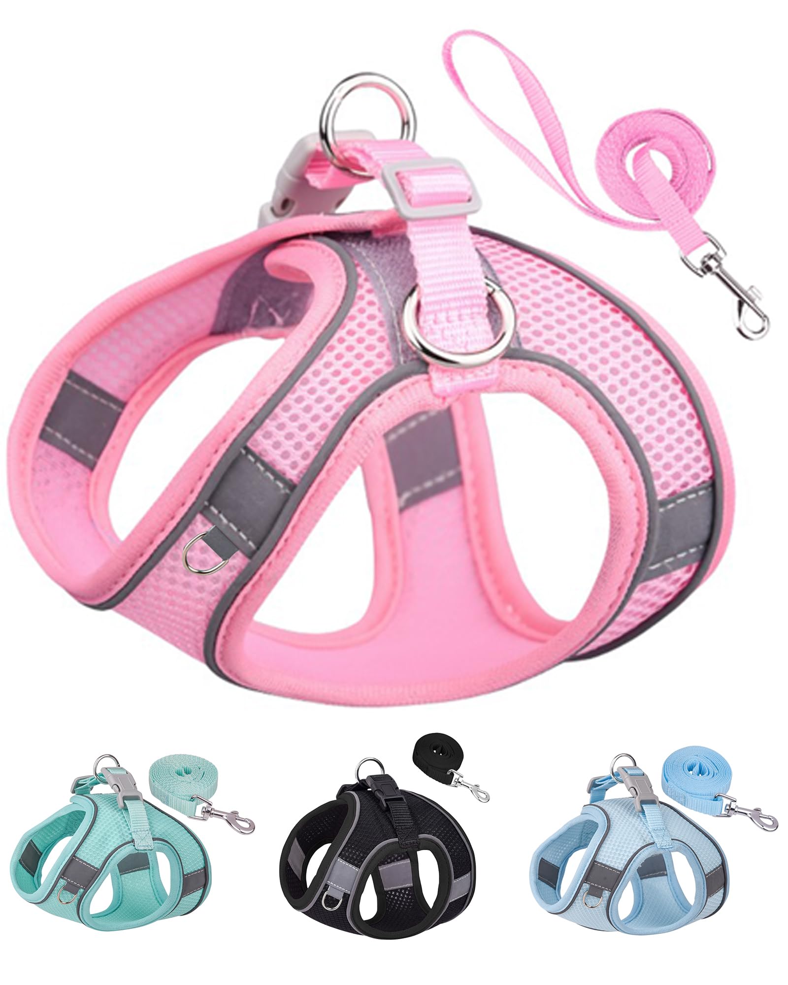 Solmoony No Pull Dog Harness - Step In, Mesh, Pink (L) For Small & Medium Dogs