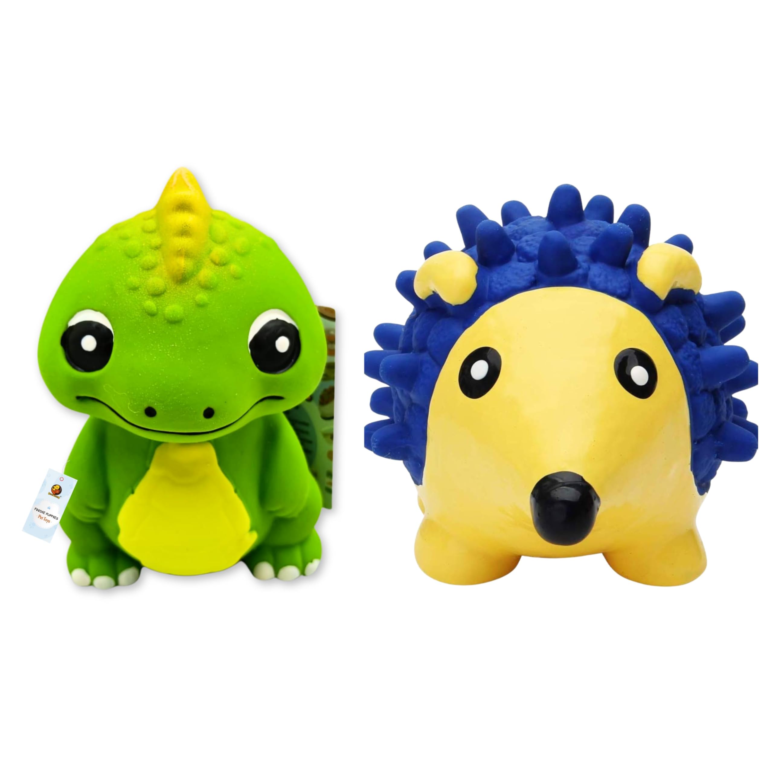 Foodie Puppies 2In1 Combo Of Latex Dog Squeaky Toy (Stegosaurus & Hedgehog  Large) For Small Dogs & Puppies | Cotton Filled, 