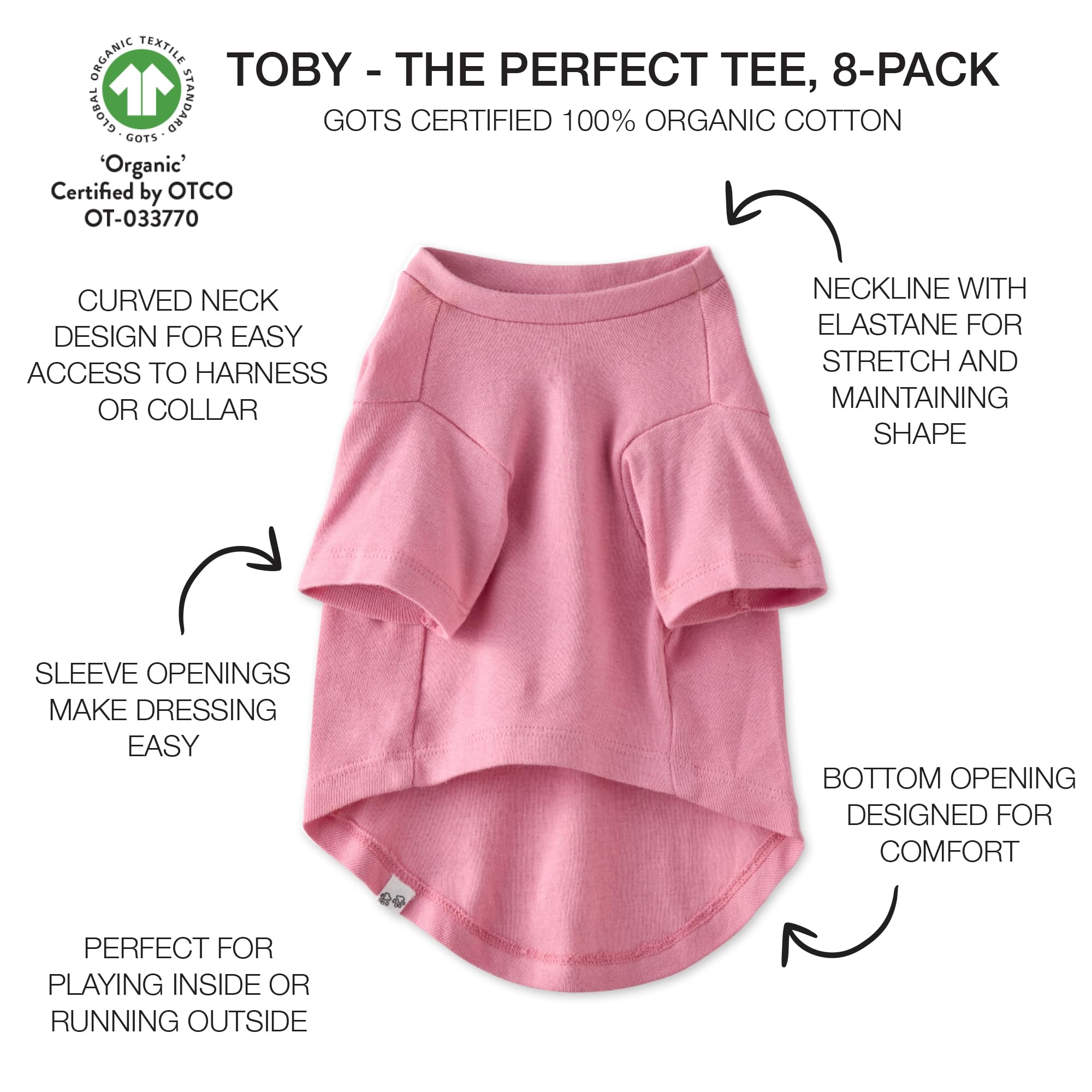 Pet Passion Multipack 100% Organic Cotton Dog Short Sleeve T-Shirt Pet Tees For All Breeds, Rainbow Pinks, Large
