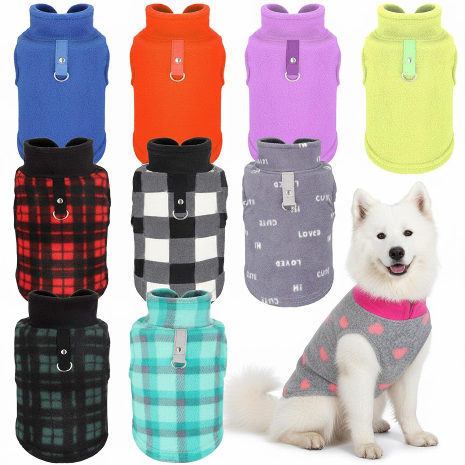 Reginary 10 Pack 3X-Large Dog Sweaters Fleece Pet Dog Clothes with Leash Ring Soft Warm Winter Puppy Plaid Shirt(Stylish)