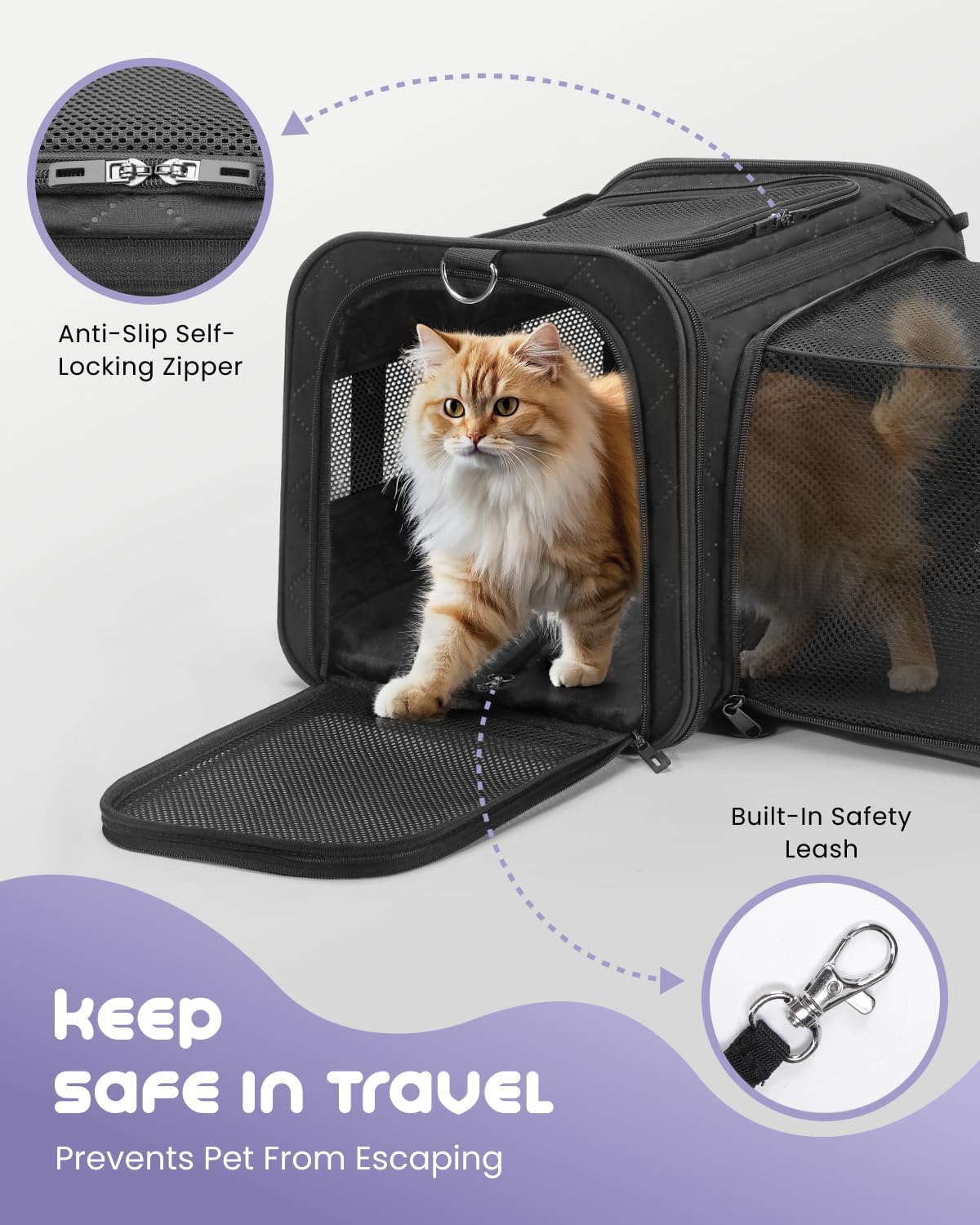 MIDOG Cat Carrier - Soft Sided, TSA Approved, for Cats up to 15 lbs, Black, Model 320